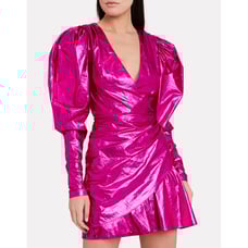 Rotate Birger Christensen Raspberry No 24 Metallic Pink Puff Mini Dress Size 4