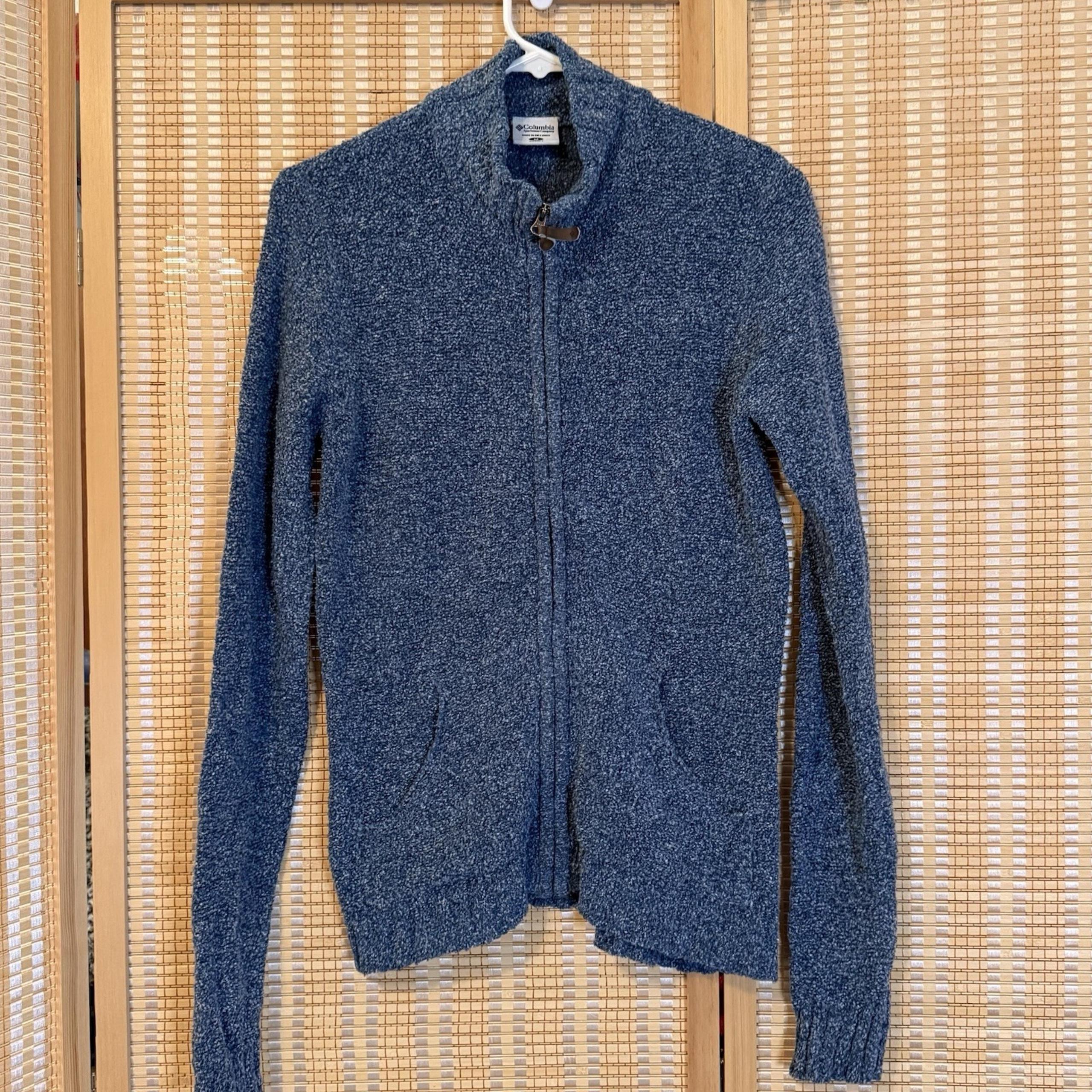Columbia Womens M Full Zip Blue Sweater Mock Neck Outdoor Activewear Academia