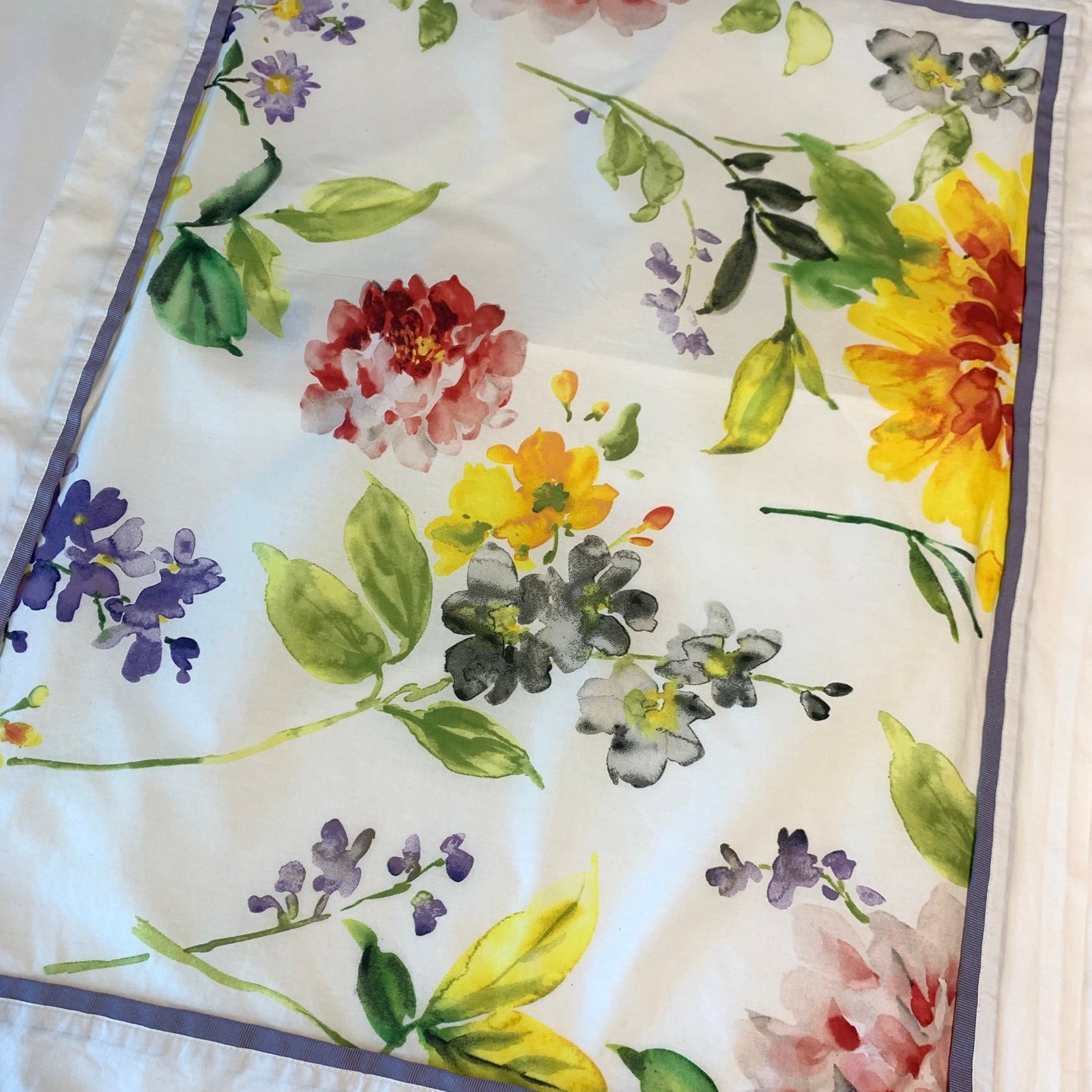 Raymond Waites Standard Pillow Shams Watercolor Floral Ribbon Trim Set Of 2