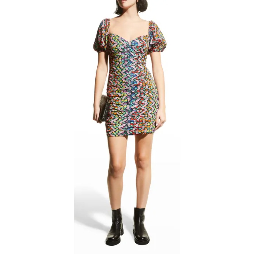 Rhode Esme Multicolor Puff Sleeve Floral Mini Dress - Size 4