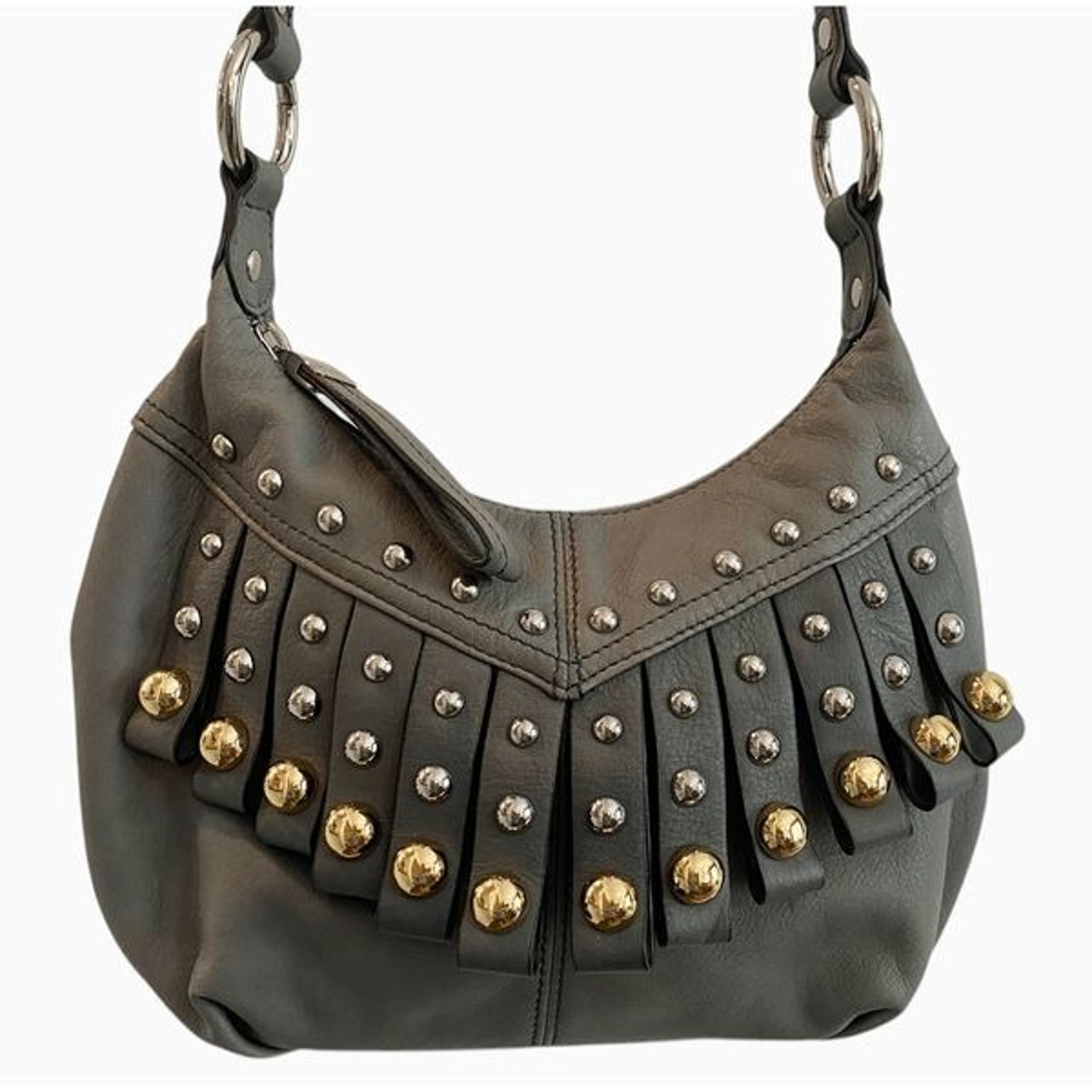 B Makowsky Butter Soft Leather Western Boho Fringe Studded Crossbody Bag