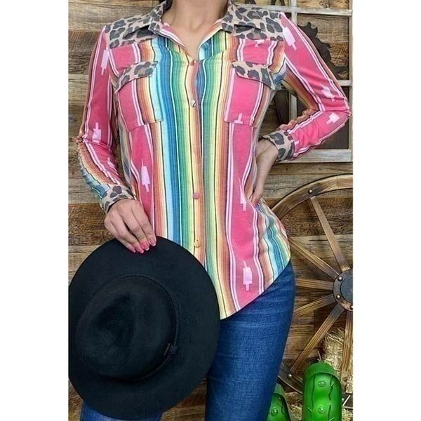 Serape & Leopard Button down top