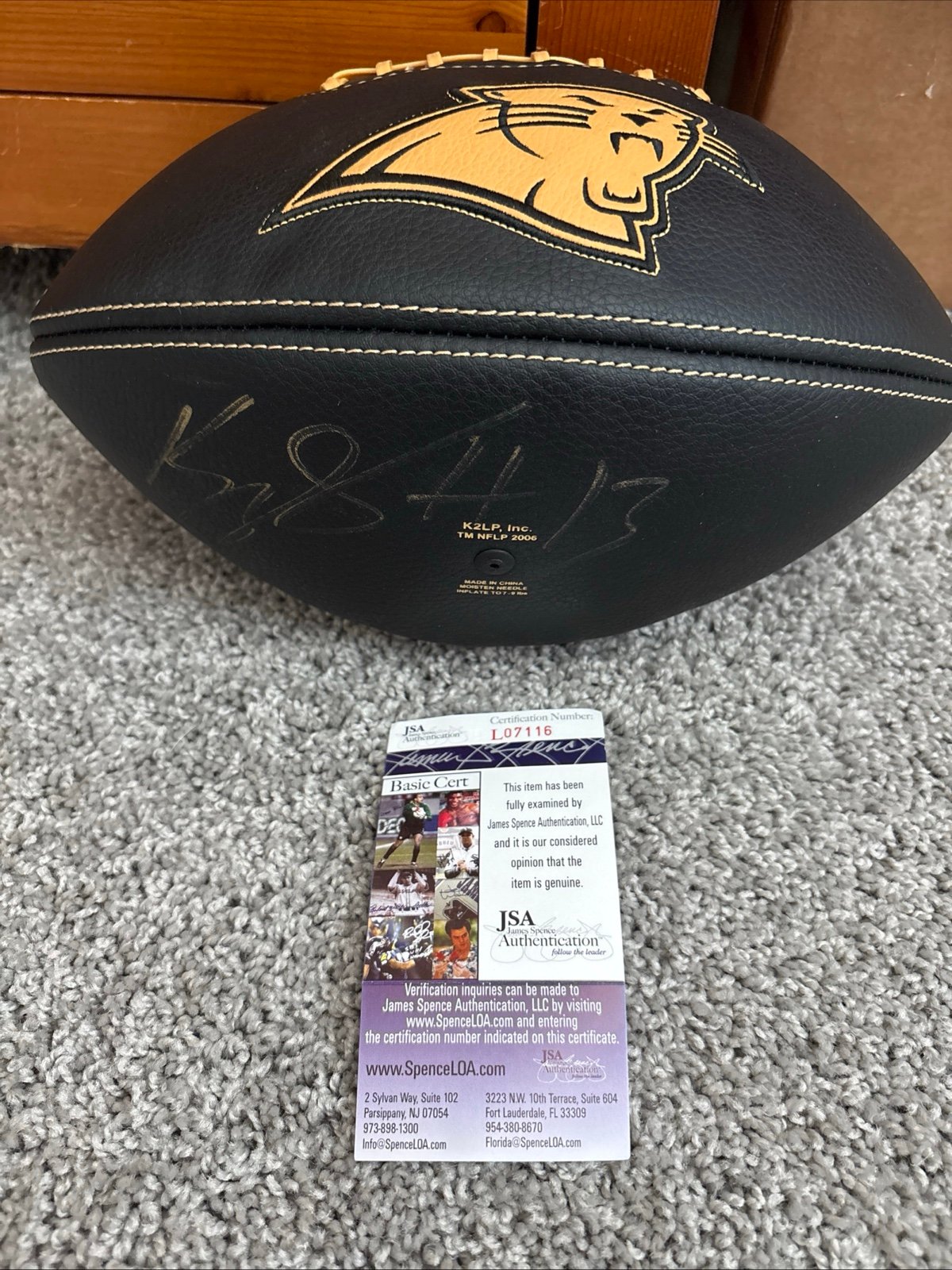 JSA COA Kelvin Benjamin Signed Carolina Panthers Black And Gold Football NFL