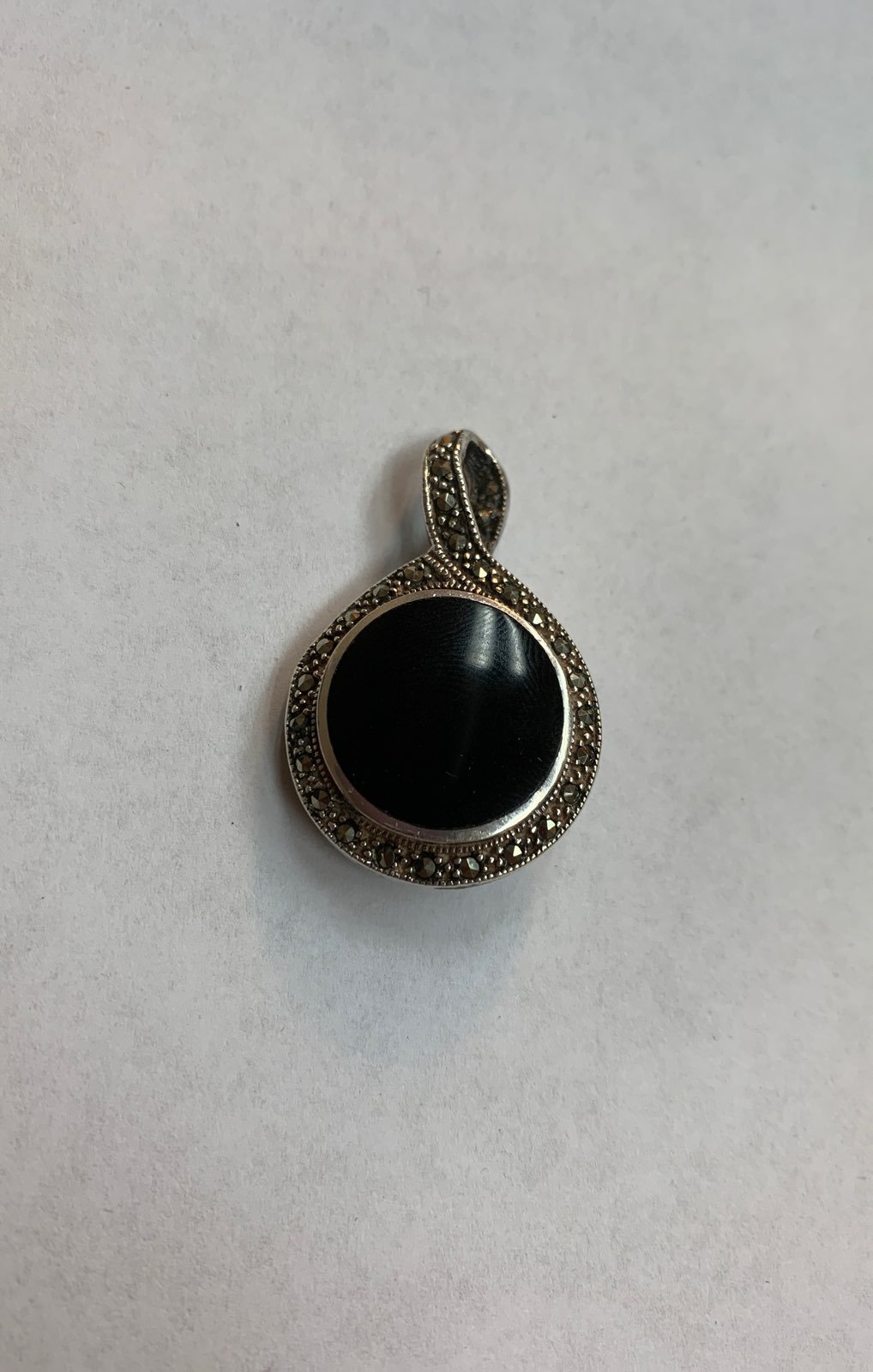 Sterling Silver Marcasite pendant W Onyx