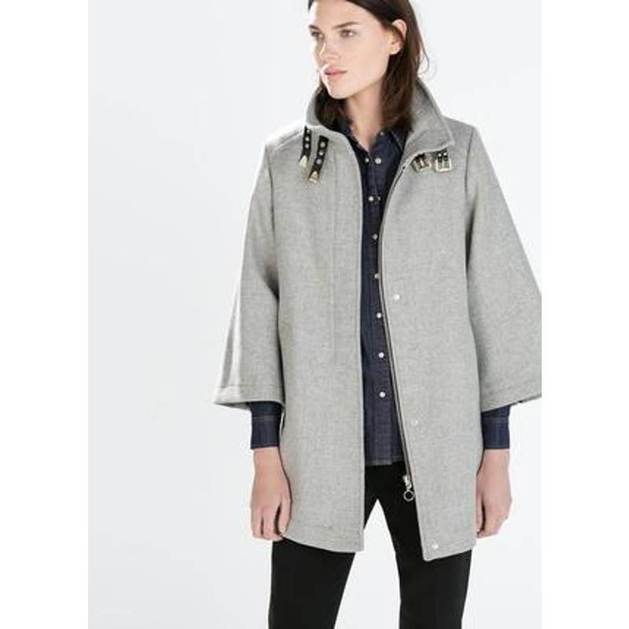 ZARA Wool Blend Cape Coat Buckle Poncho Jacket