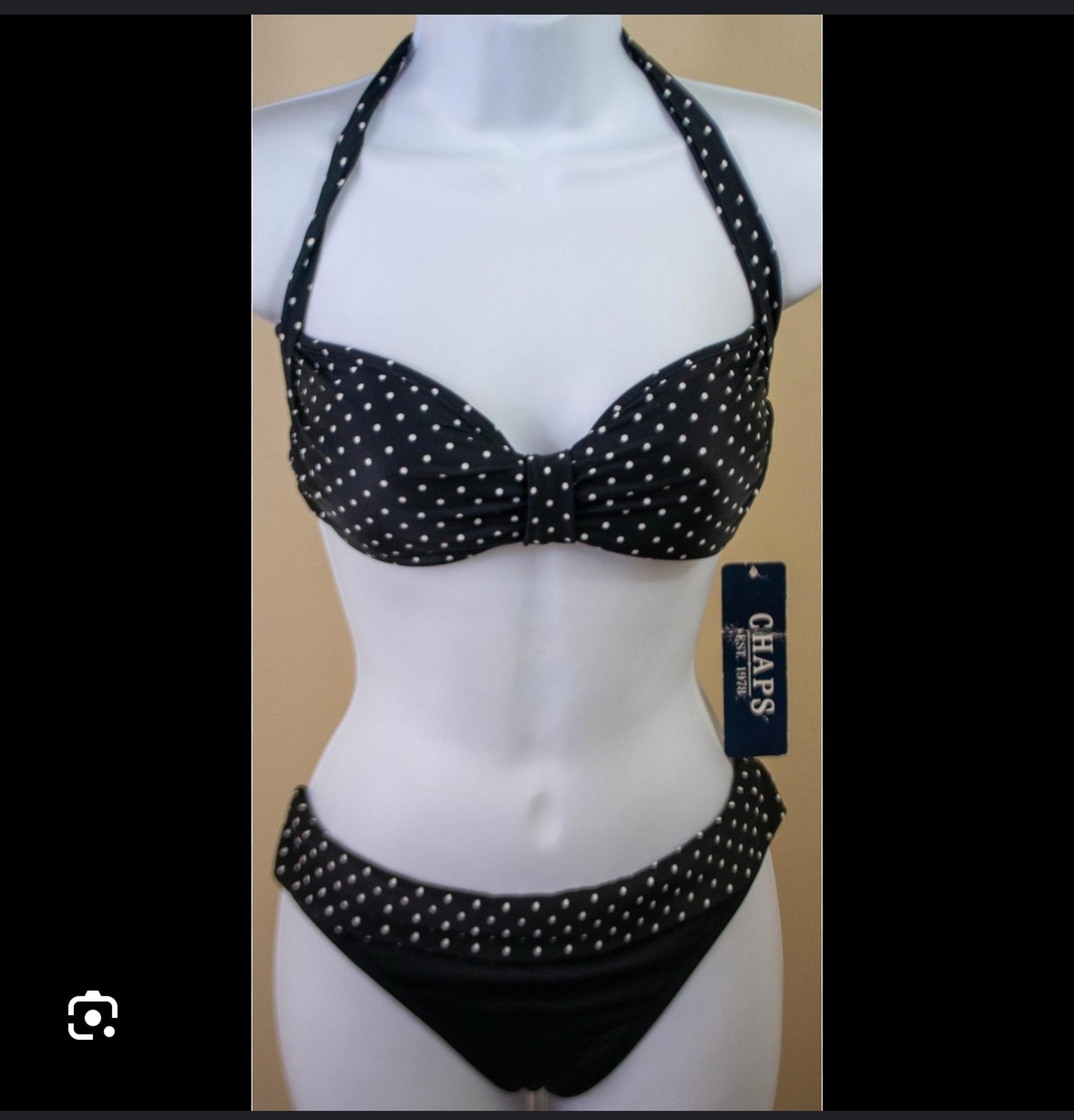 Chaps 2-piece Bikini Black White Polka Dot NWT