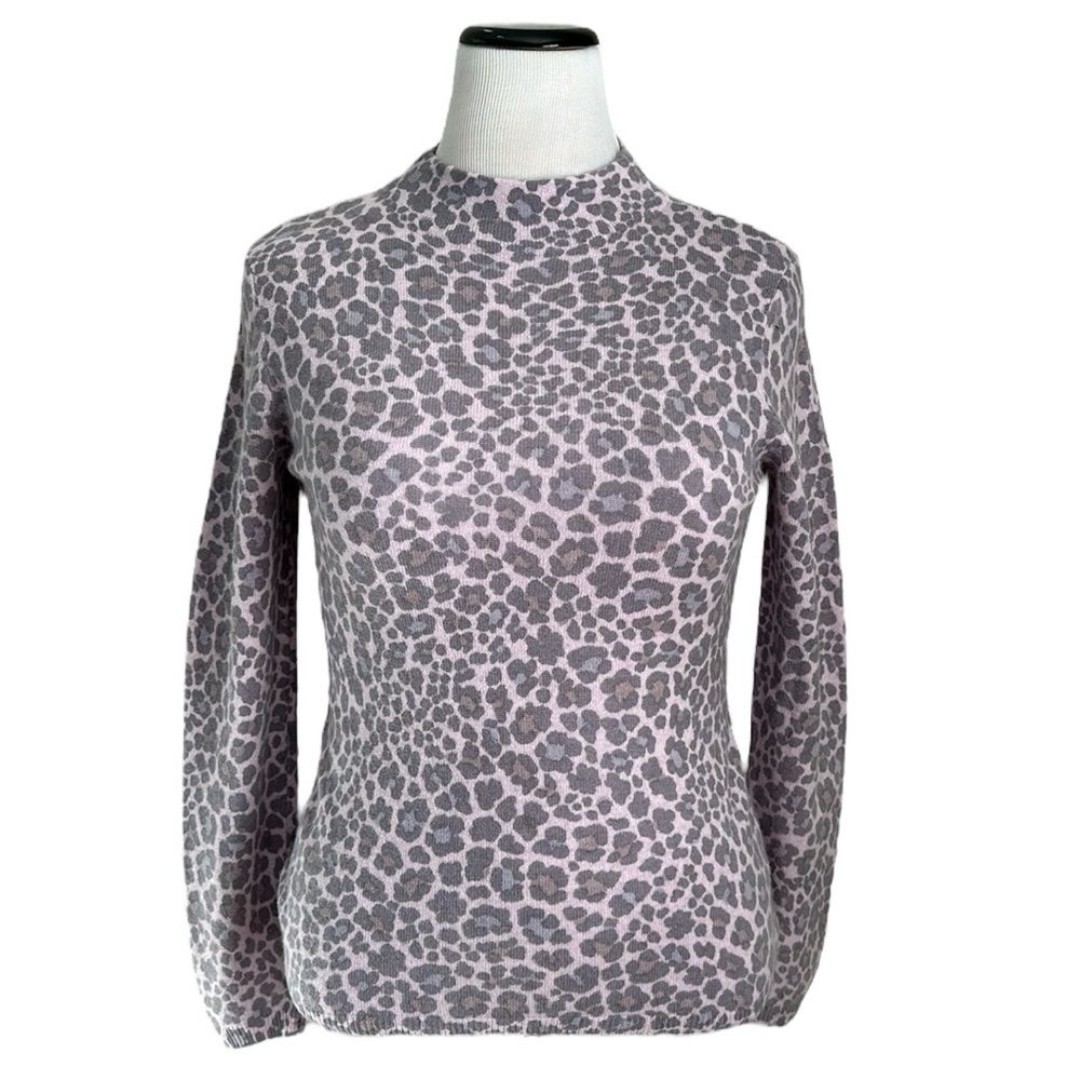 Kinross Cashmere Women’s Animal Print Pink Lavender Cowl Neck Sweater Size M