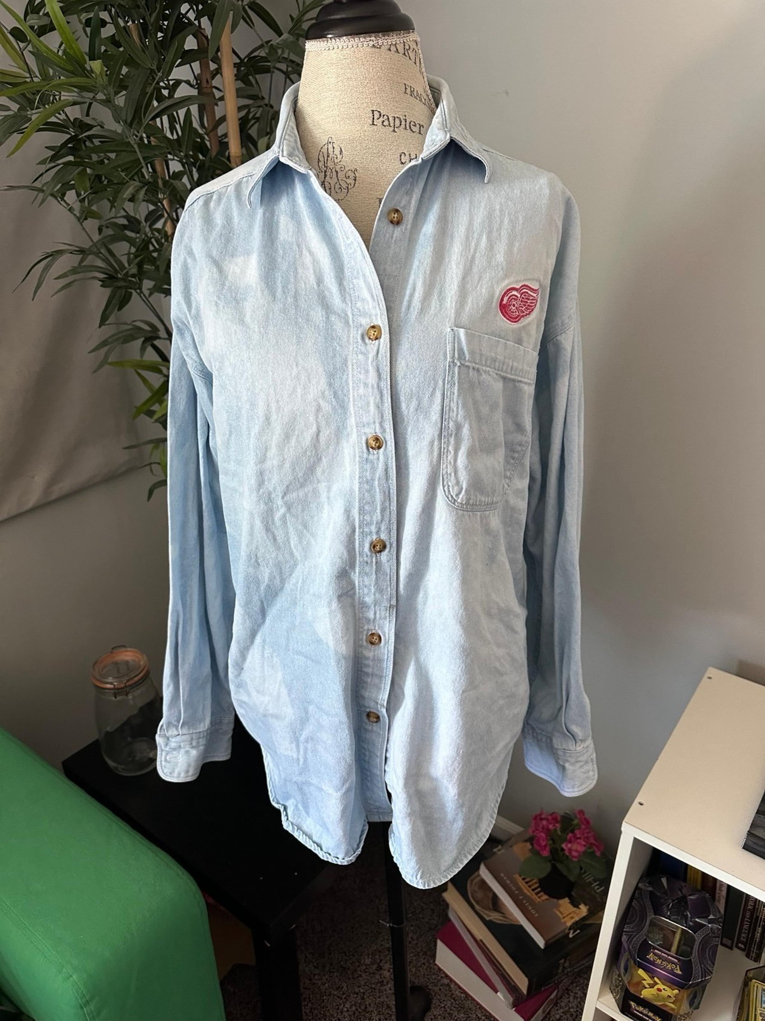 Vintage Lee Sport Red Wings Shirt Size Xl Men Denim Button Down