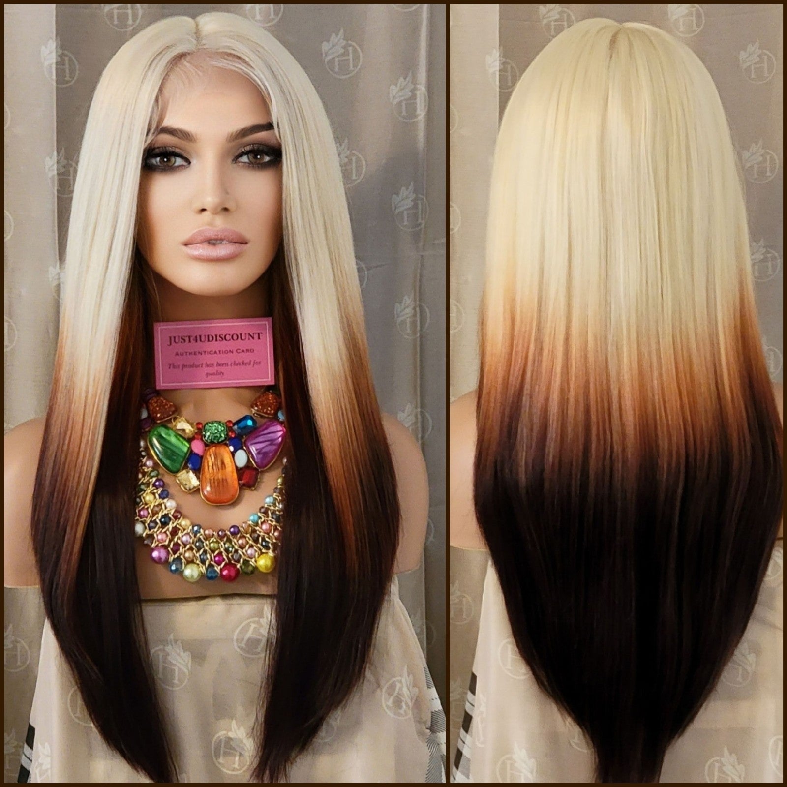 Celebrity brown blonde straight h.d lace front wig