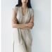 ZARA Metallic Ribbed Belted Knit Cardigan Grey Small
