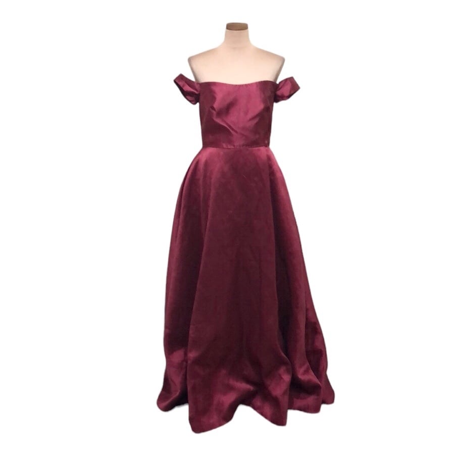 Monique Lhullier Raspberry Romance Gown Size 6 Muted Red Off Shoulder Maxi Dress