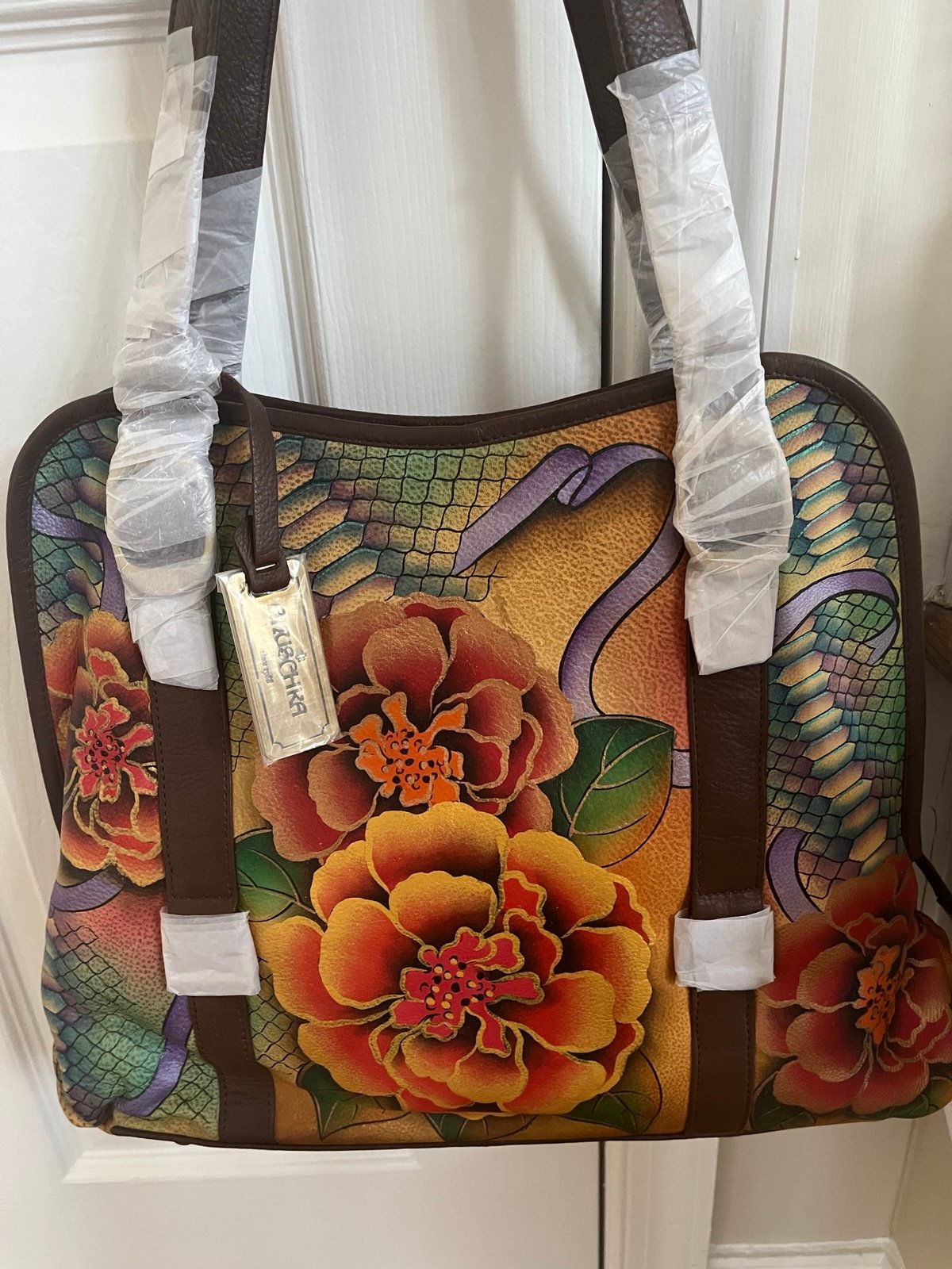Anuschka Python Bloom Tote Handbag