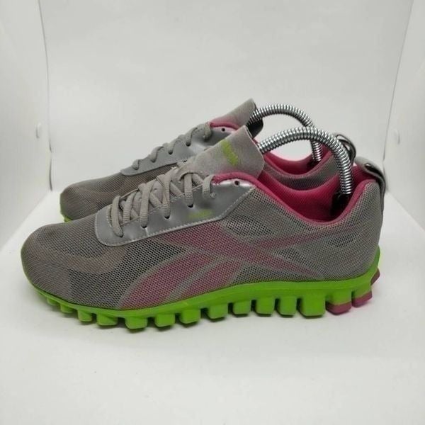 Reebok Realflex Transition Running Shoes Womens Size 8.5 Grey Green Pink Sneaker
