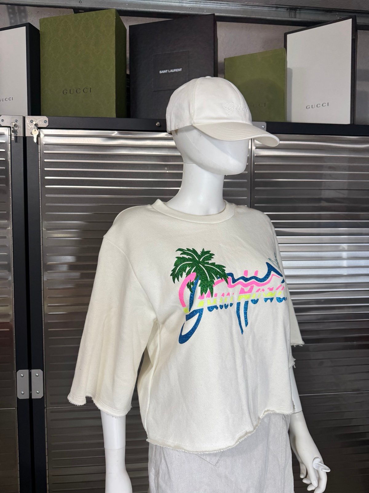 Authentic Gucci Hawaii Palm Tree Printed Crop Sweater Small
