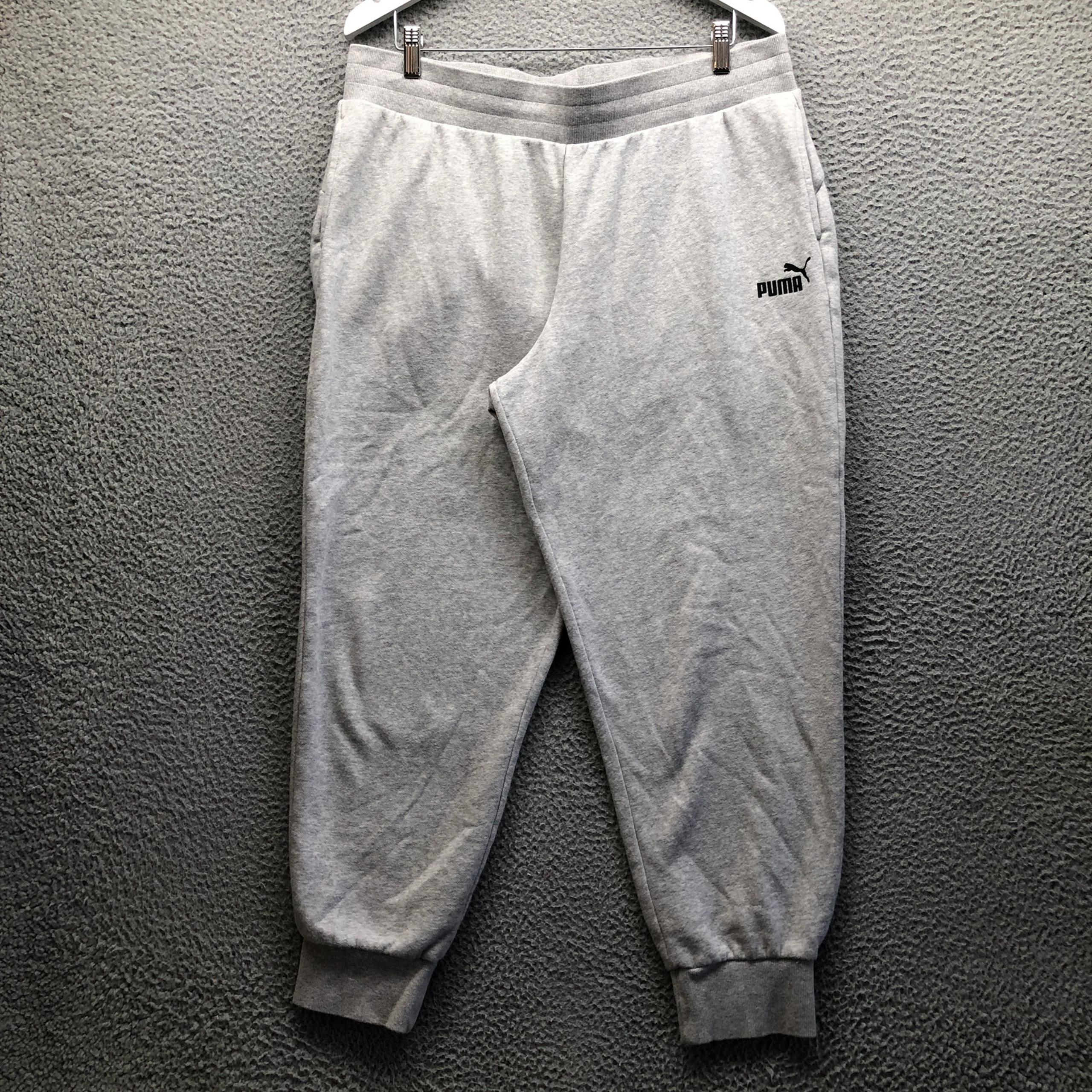 Puma Jogger Sweatpants Mens XL Pocket Graphic Logo Heathered Gray Black