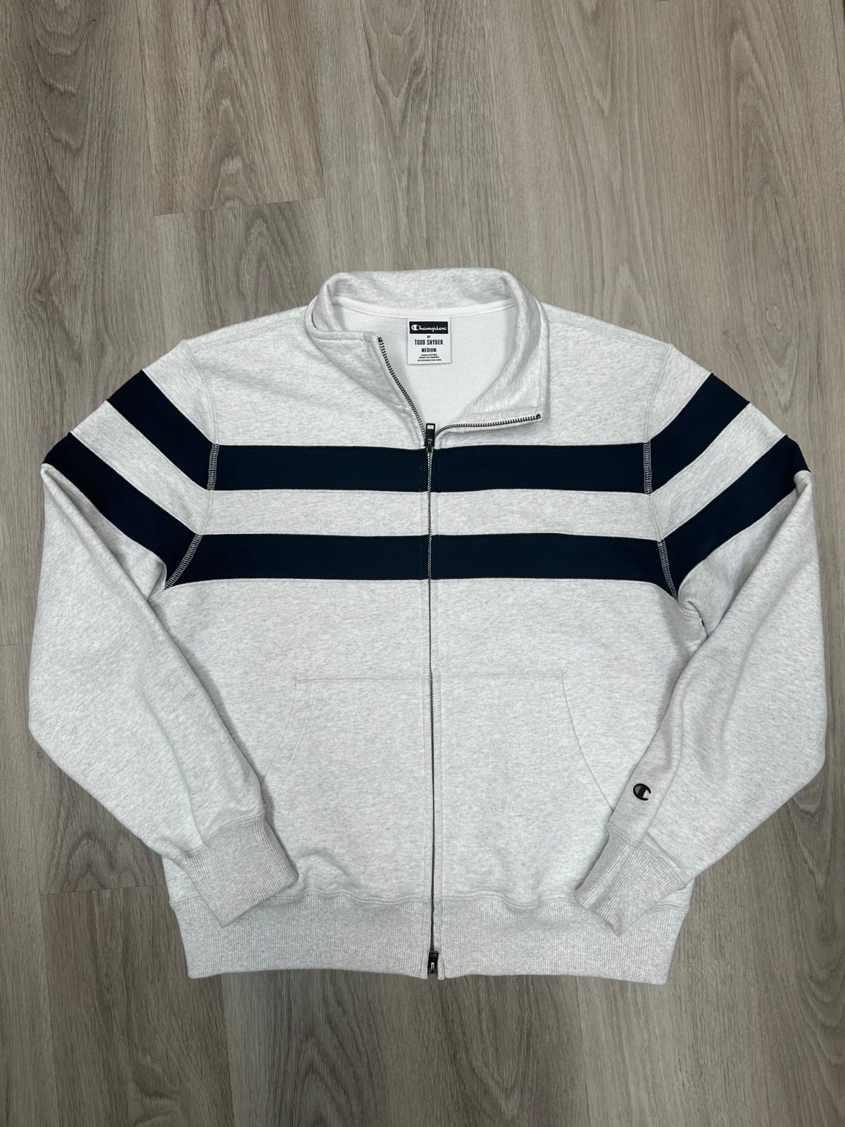 Todd Snyder x Champion Striped Track Jacket Heather Gray/ white Sz M New 268