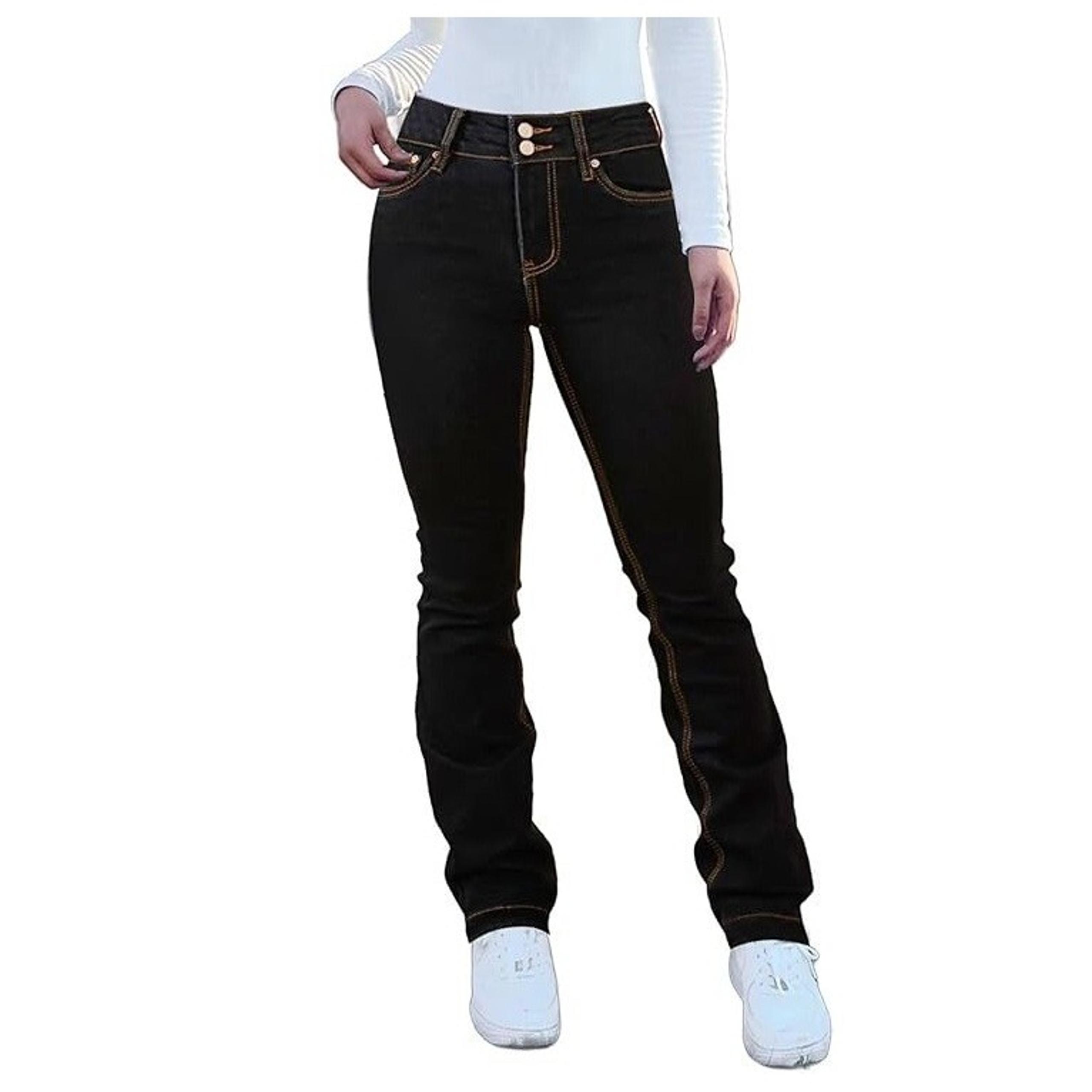 Flamingals Straight Leg Jeans for Women Stretchy Mid Waist Double Button Wash L