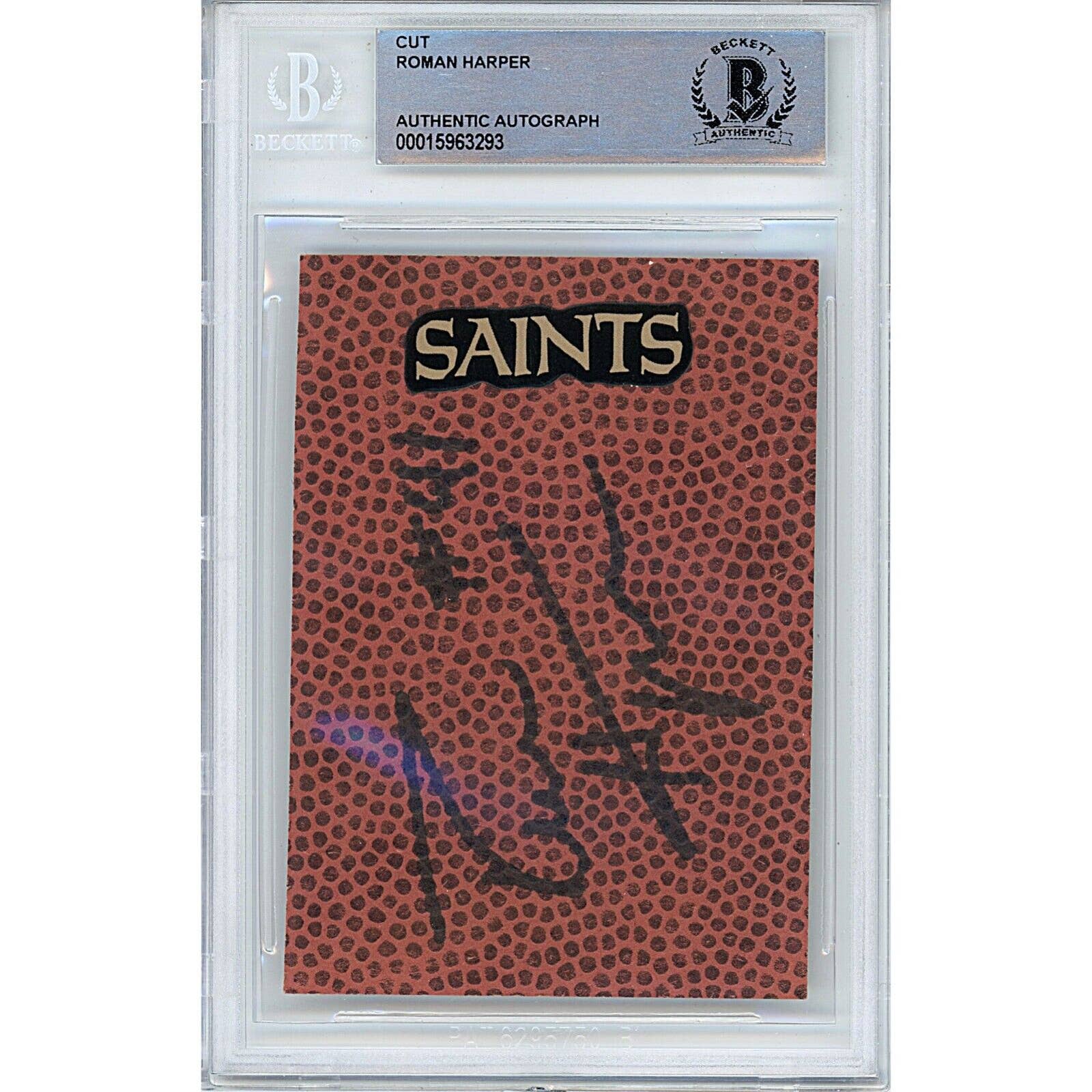 Roman Harper Signed Football Cut New Orleans Saints Beckett Authentic Slab COA