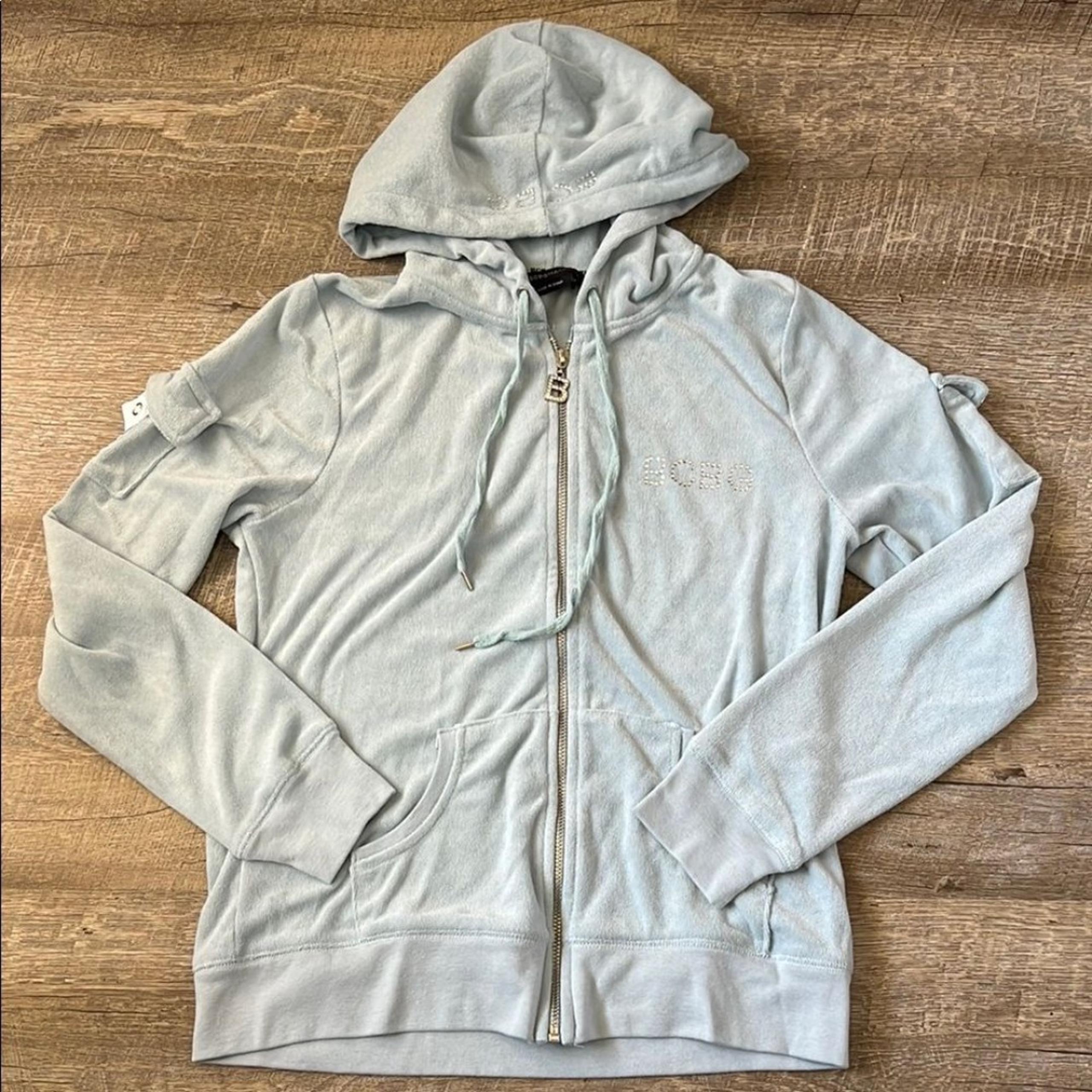 Y2K BCBG Baby Blue Terry Cloth Zip Up Hoodie Size Large