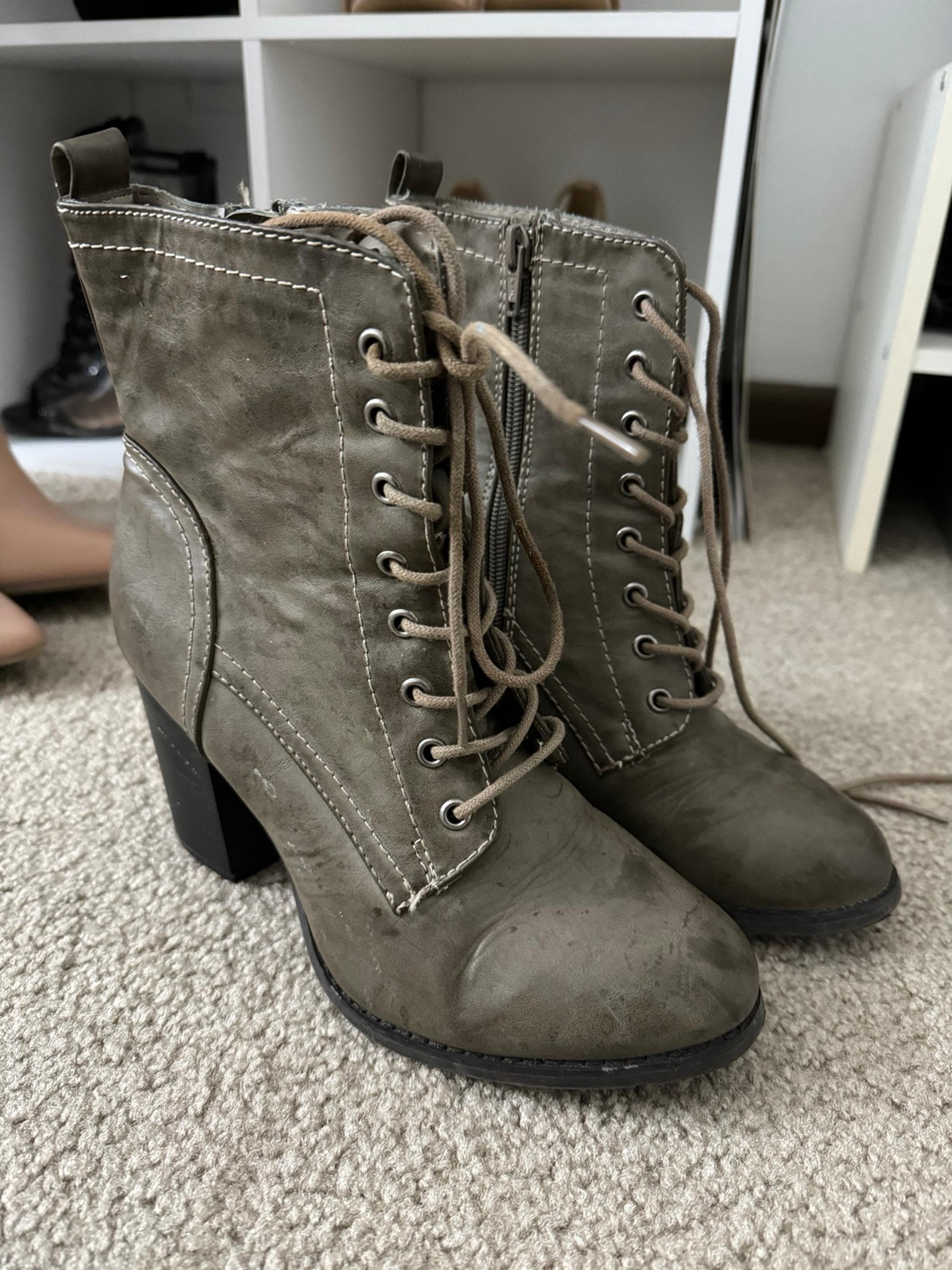 Express Grey Bootie Heels