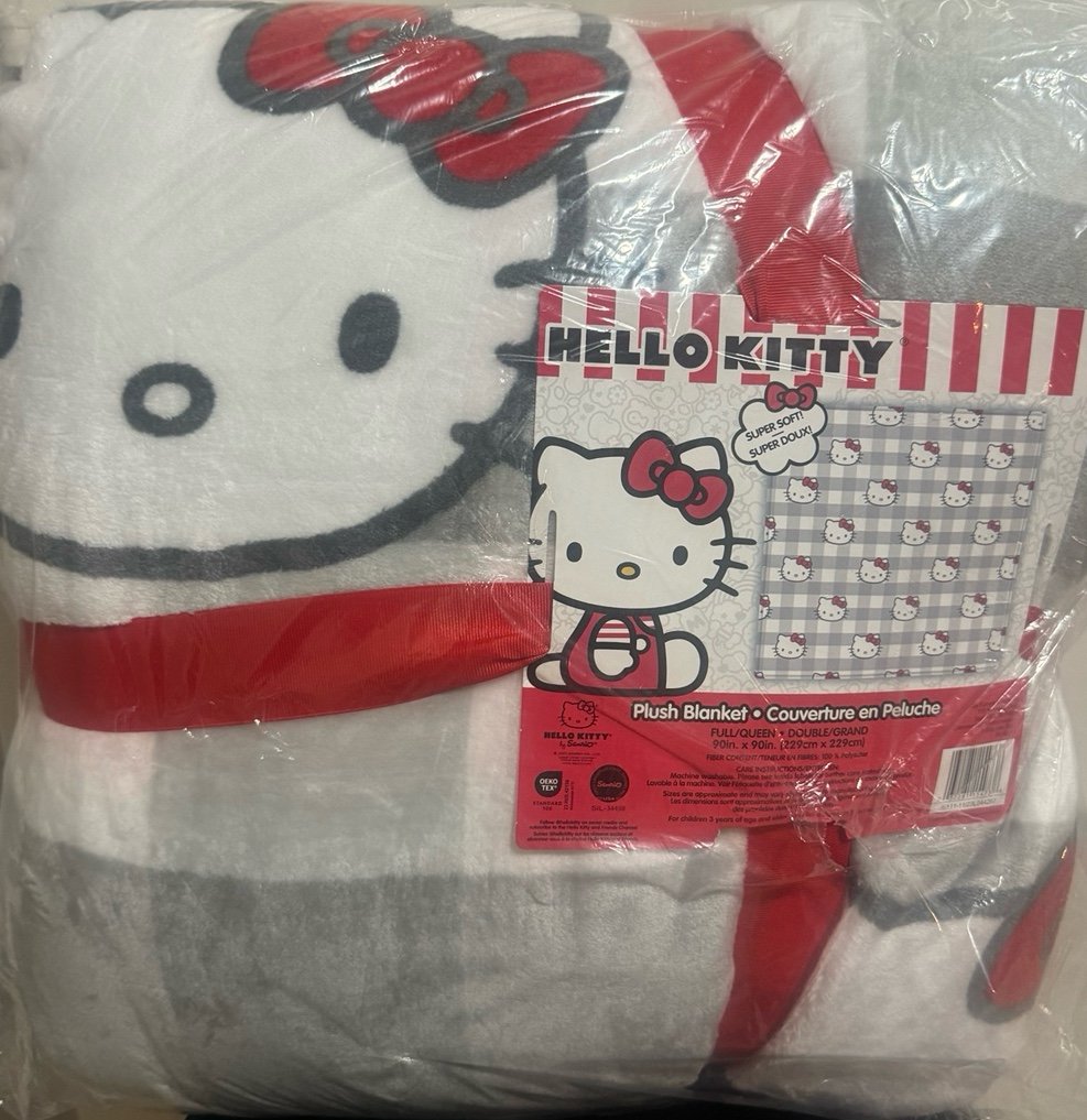 Hello Kitty Red Bow Plaid Blanket - Full / Queen