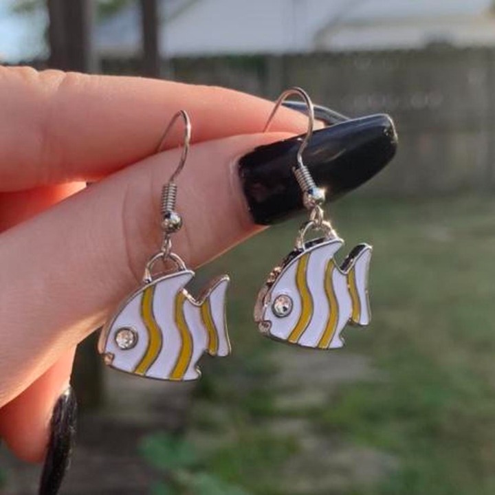 Yellow and white stripped fish earrings