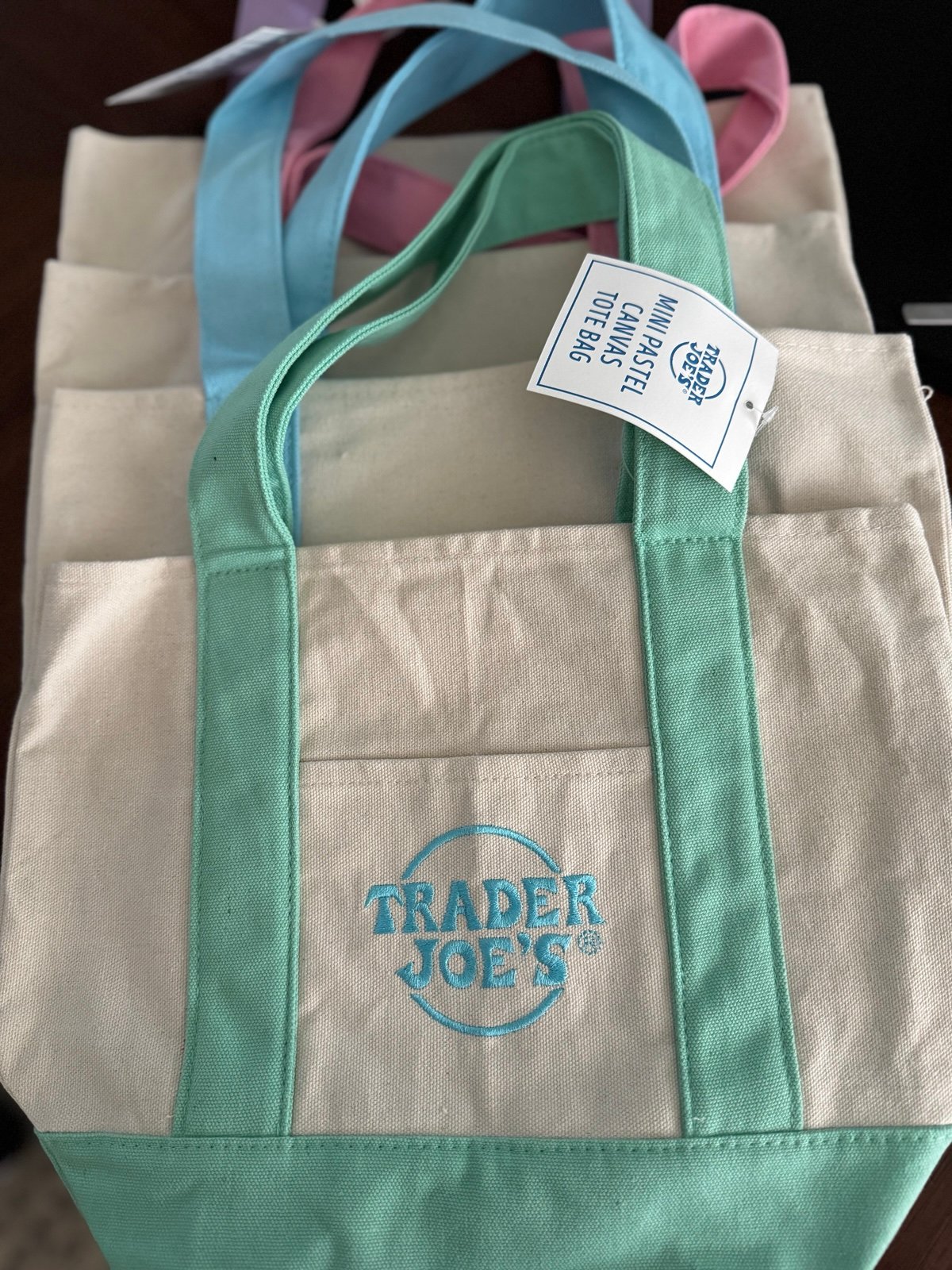 Trader Joe's mini tote bag pastel set