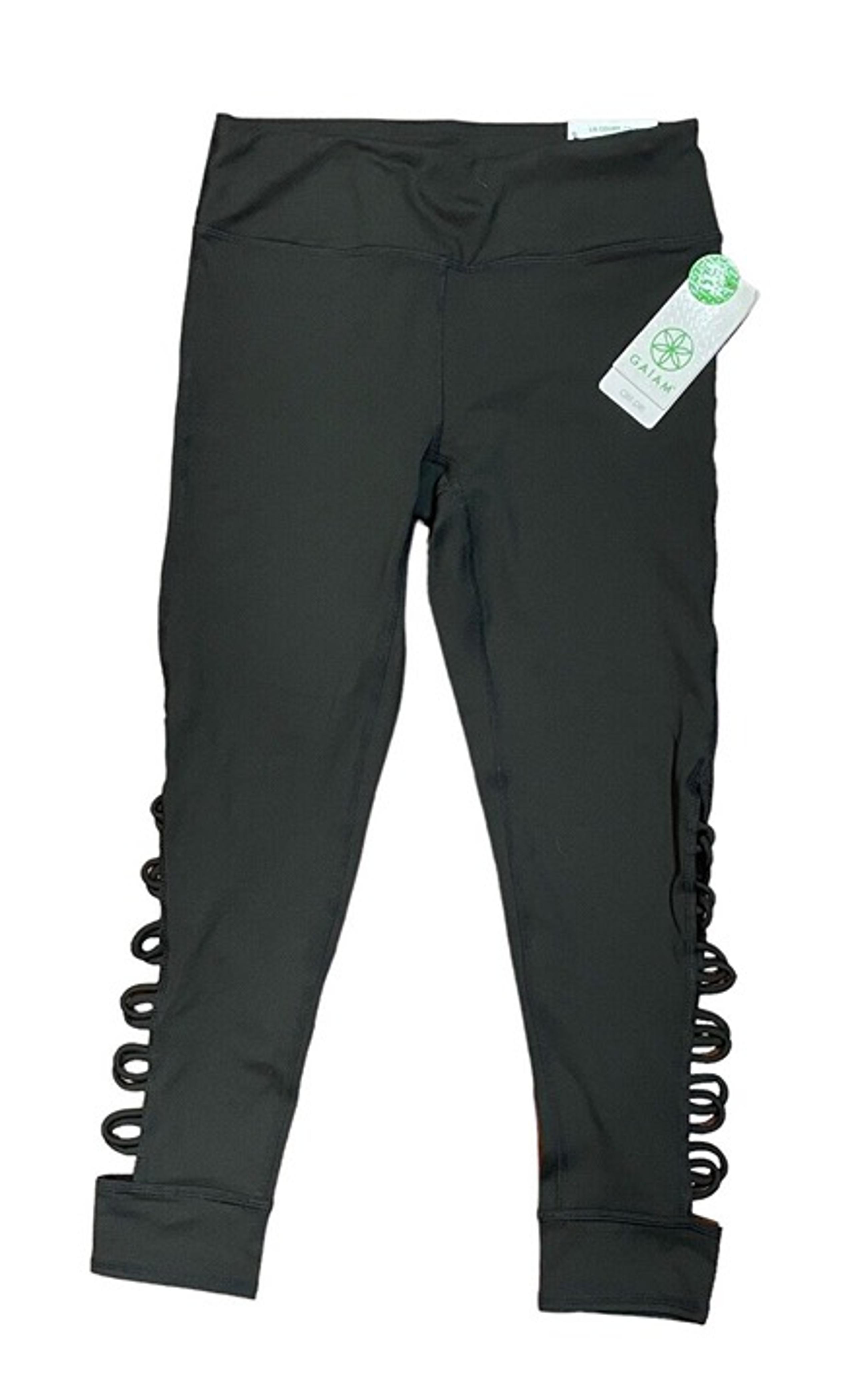 GAIAM Adrianna Loop Laced Capri Women's Black Legging Athletic Workout Pant XS