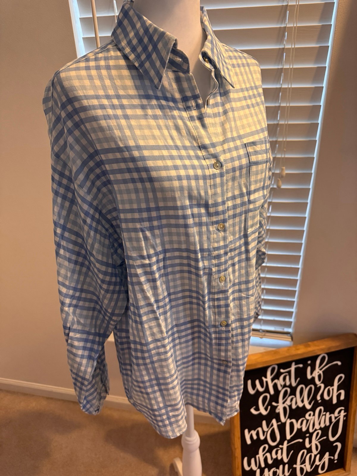 Aura 2 Piece Plaid Blue Shorts/ Long Sleeve Top Set NWT