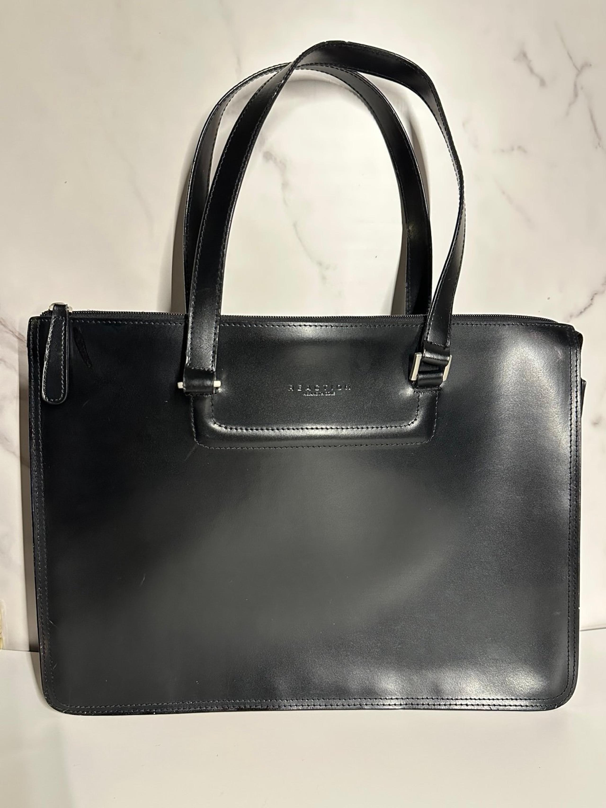 Kenneth Cole Reaction Black Leather Laptop Briefcase Bag