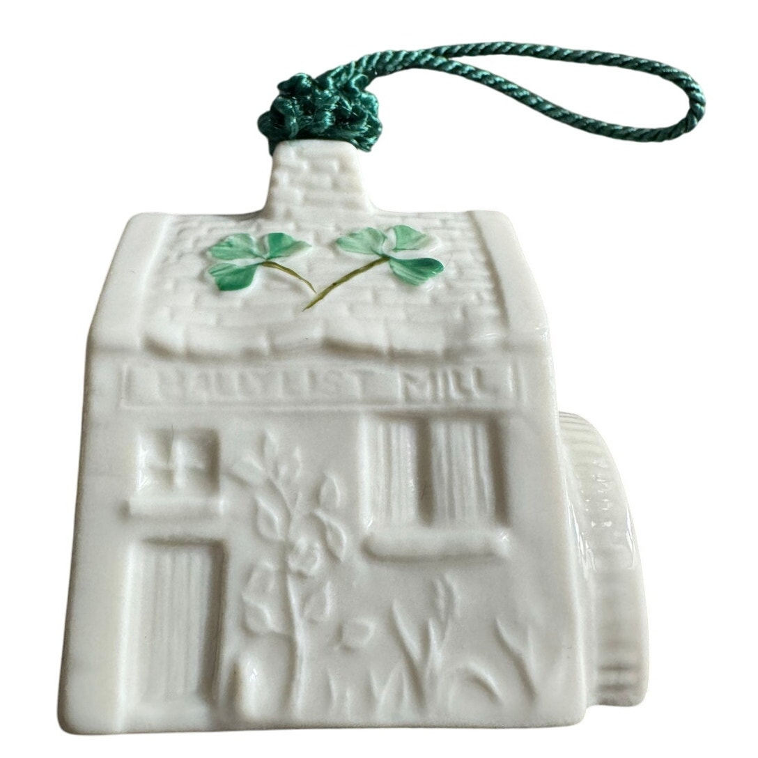 NWB Vintage Irish Belleek Porcelain Christmas ornament Ballylist Mill With Box