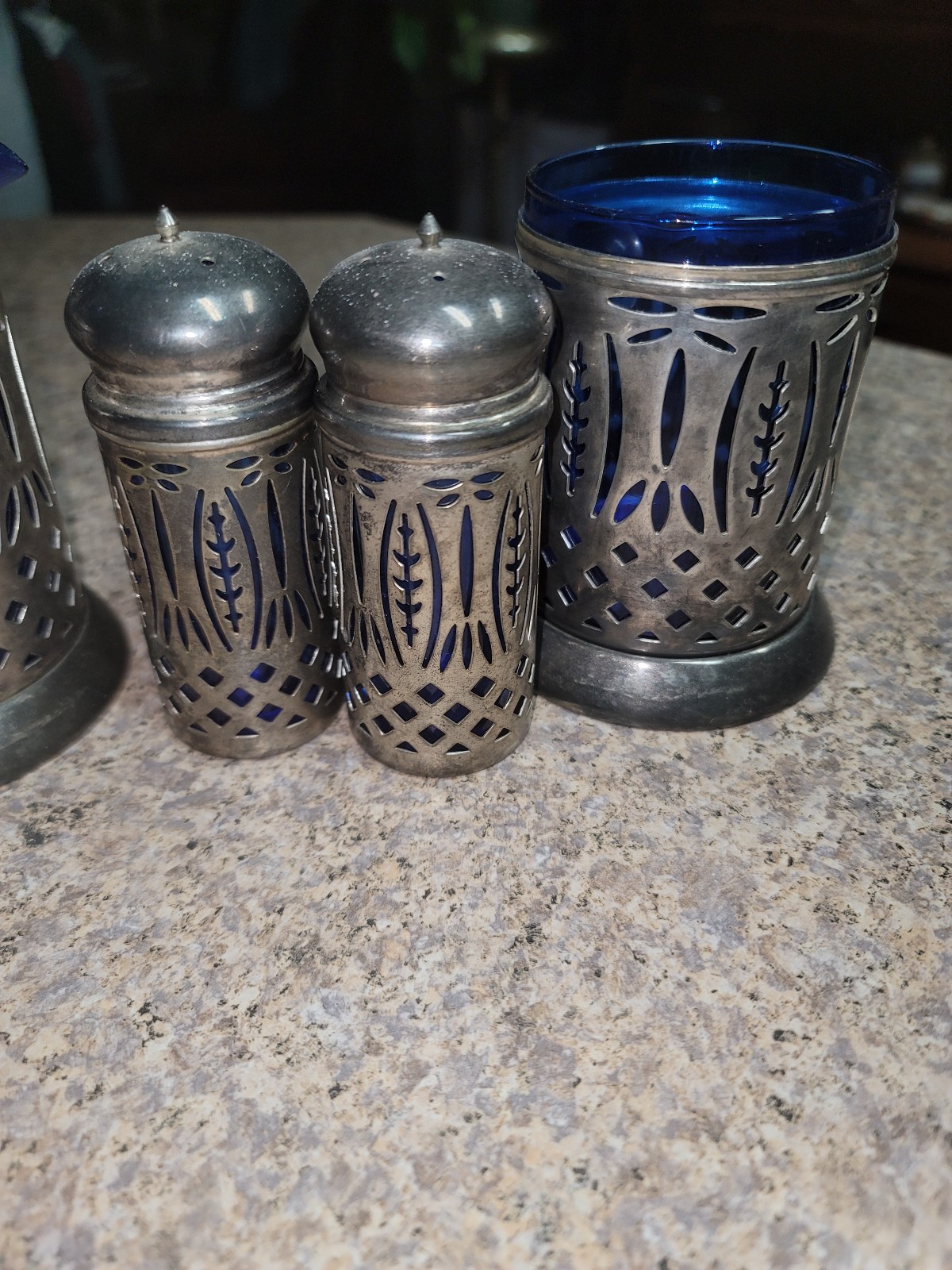 Vintage salt pepper silver cobalt