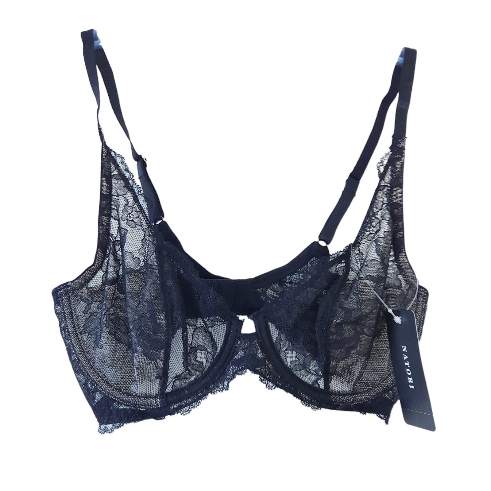 New Natori Eclipse Lace Bra 32C Black Sheer Sexy Bra Underwire