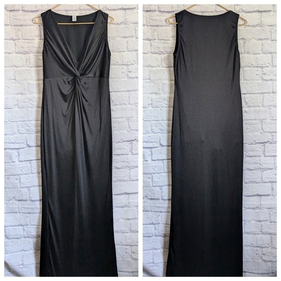 Popilush Shapewear Solid Shine Slimming Maxi Dress XXL Black Sleeveless Gown