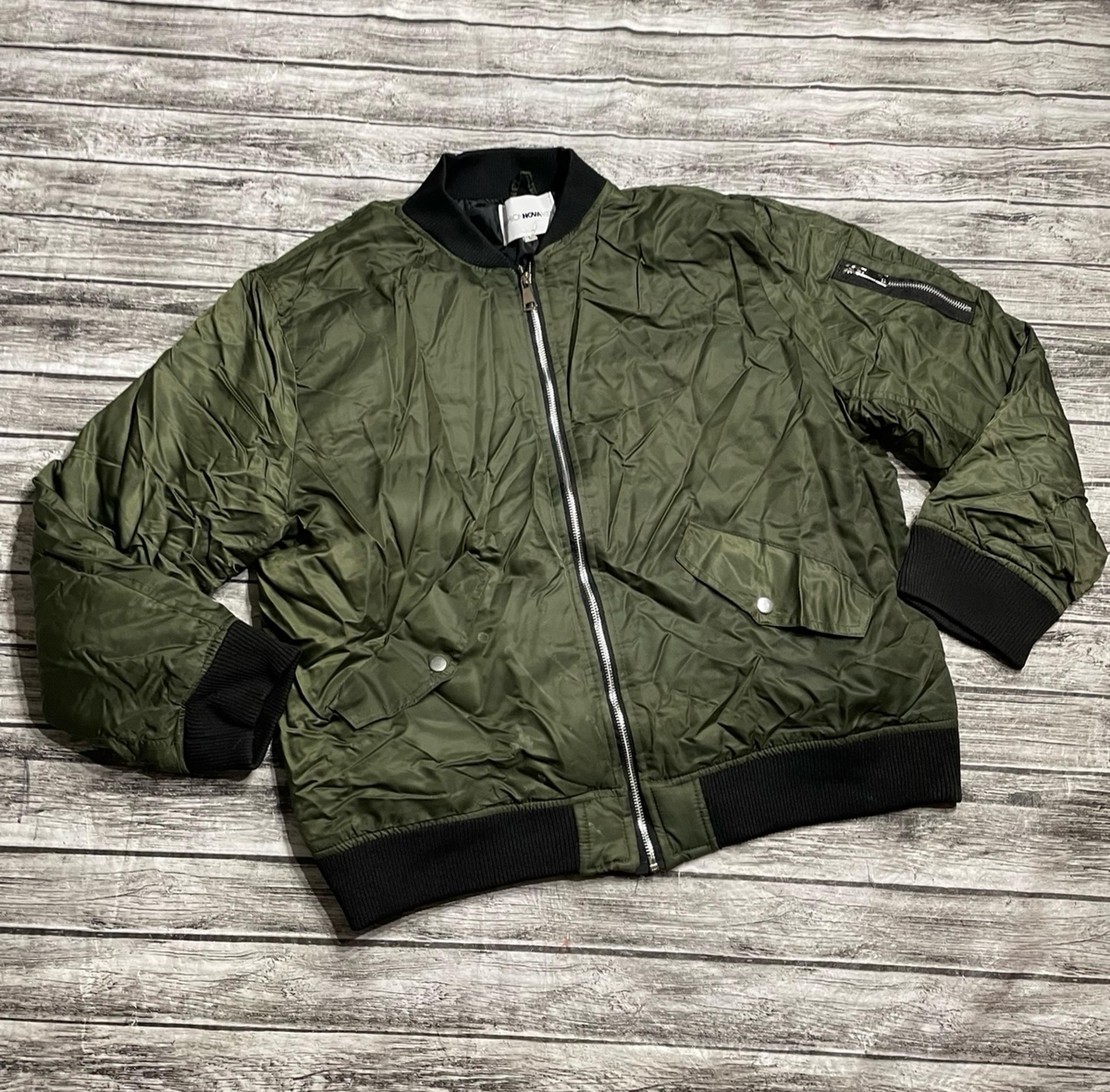 Men’s Large Fashion Nova Green & Black Bomber Style Coat Jacket Great Condition