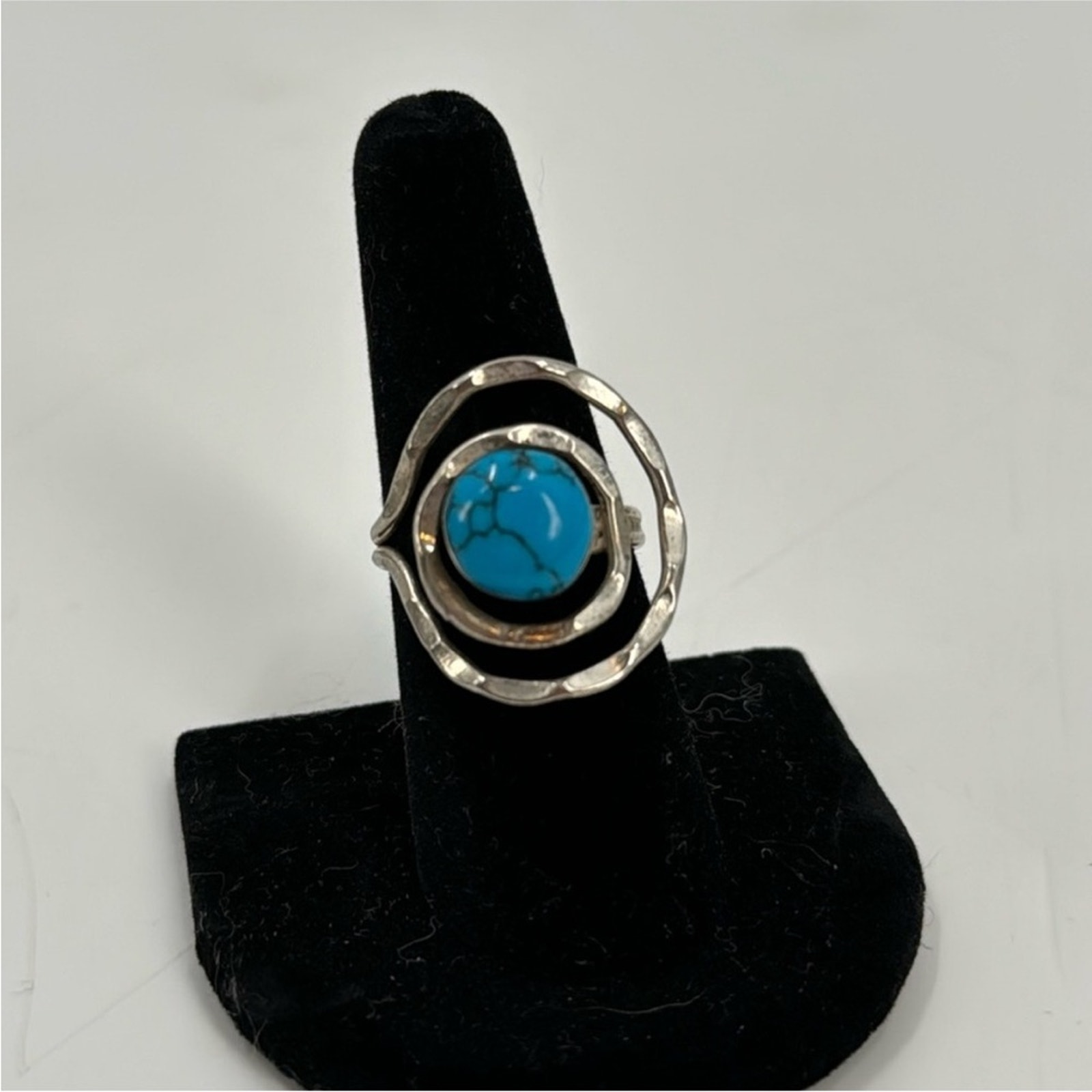 Turquoise dyed Howlite silver statement ring size 8