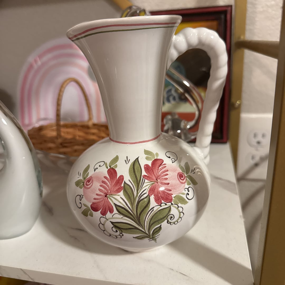 Vintage Hand Painted Floral Ceramic Pitcher