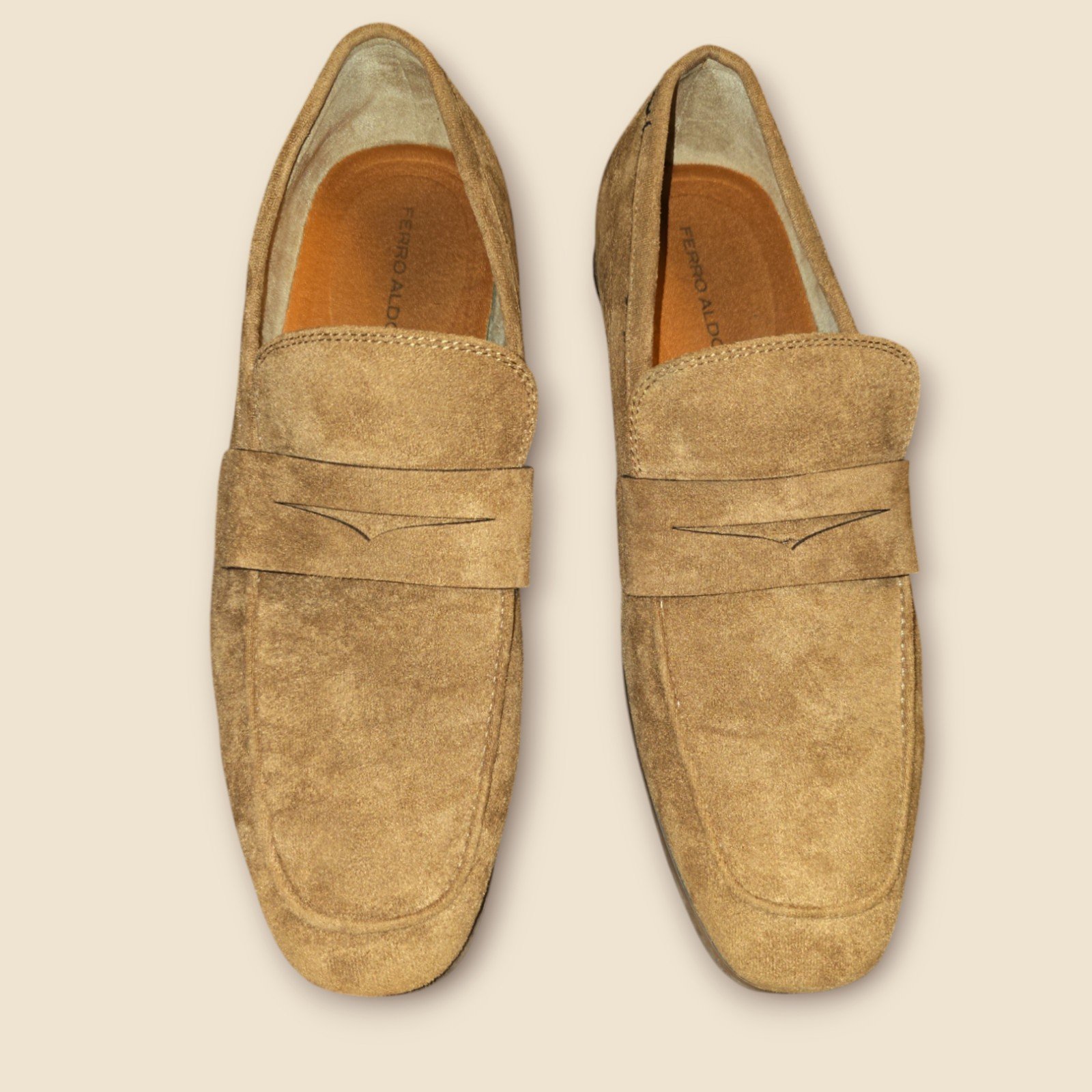 Ferro Aldo Dylan tan suede loafers with leather lining. Size 11