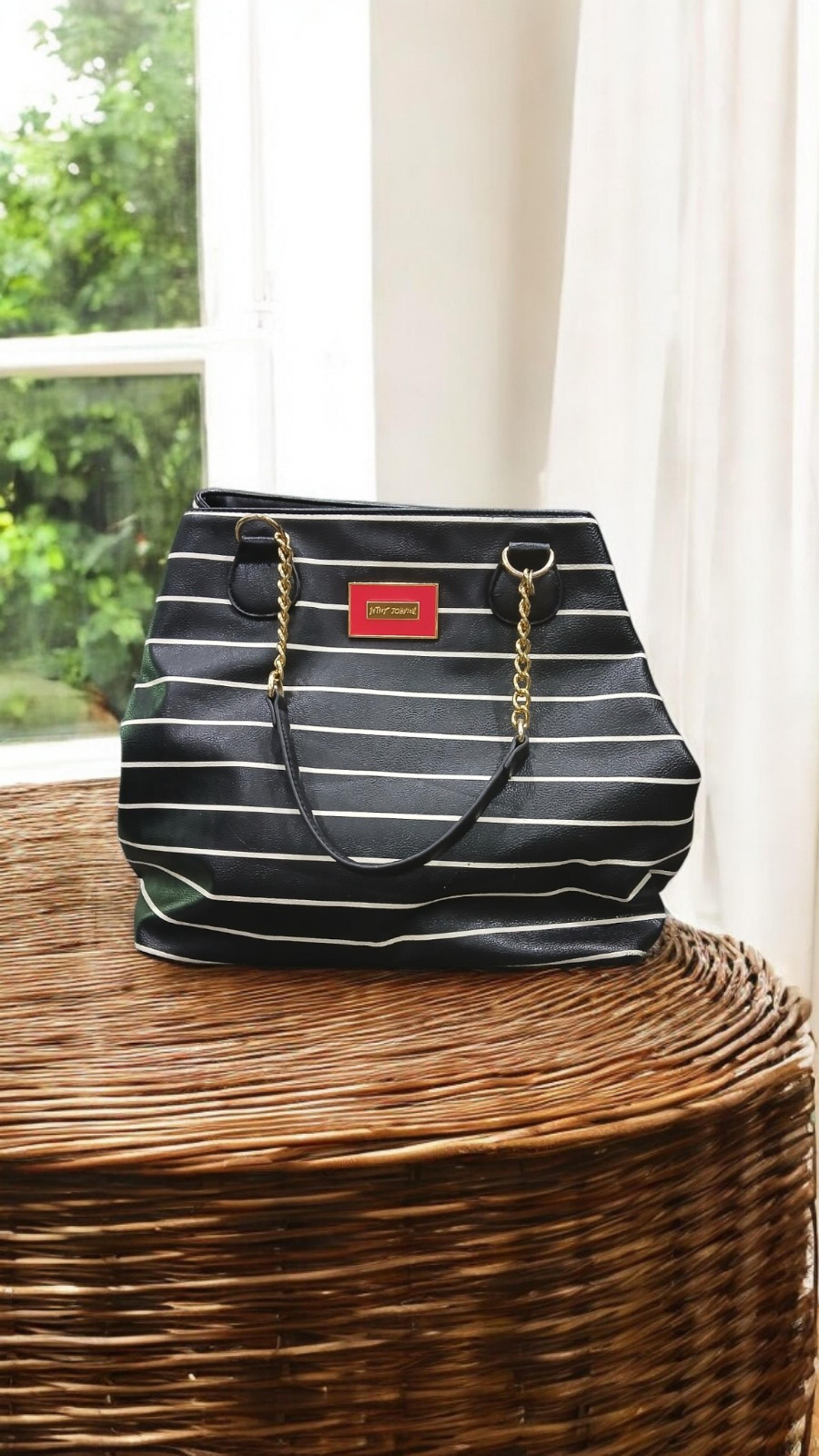 Betsy Johnson Black White Stripe Satchel Hand Purse