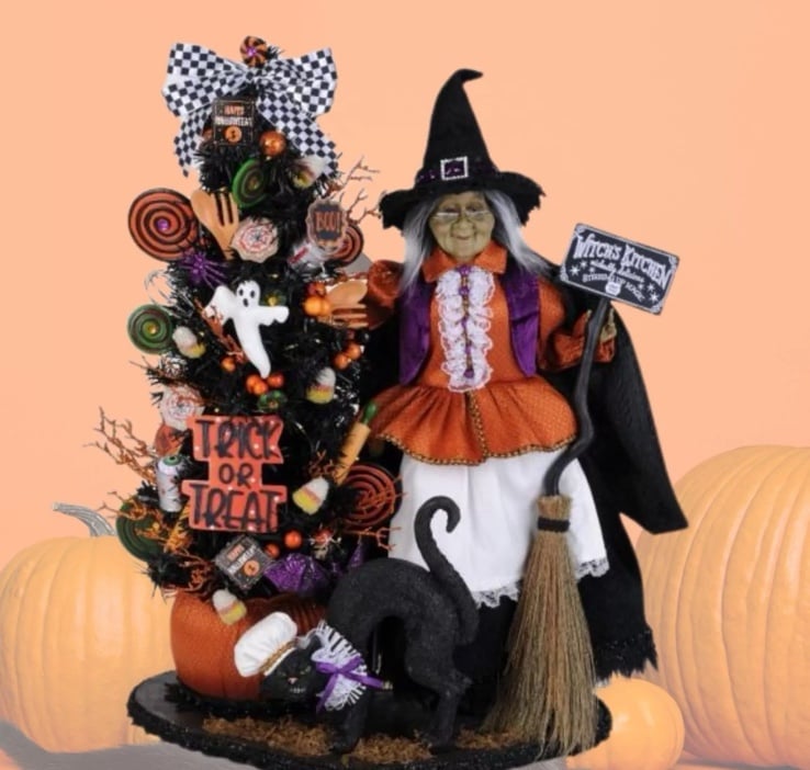 Karen Didion Lighted Tricks or Treats Kitchen Witch Halloween Decor New 2024