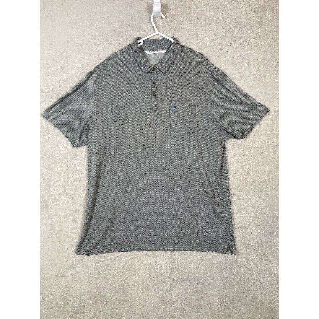 Travis Mathew Mens Golf Polo Shirt Gray Wave Pattern Striped Size XXL Cotton