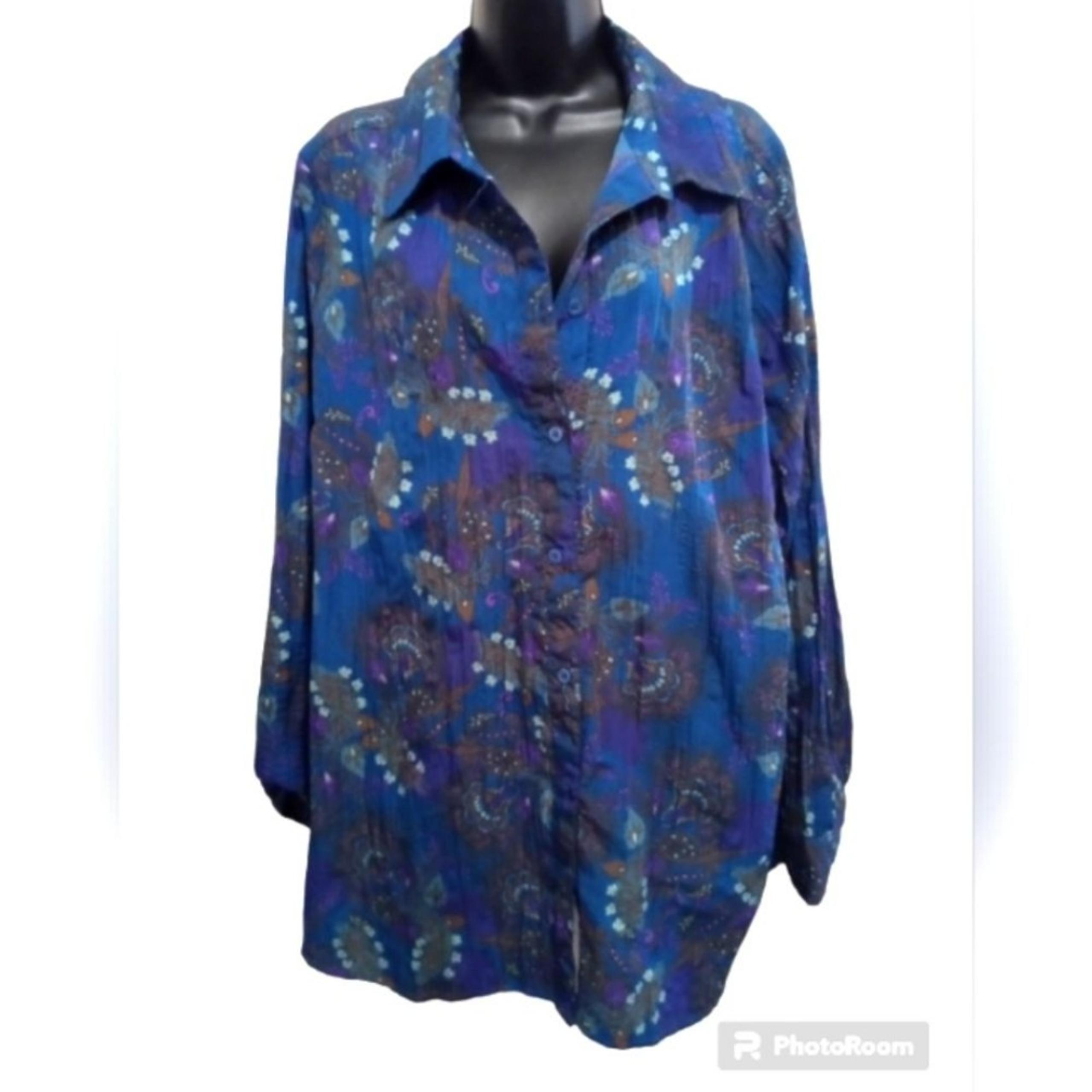Just my Size Shirt, Size 2X, Blue Floral Button Down Blouse, Casual or Business