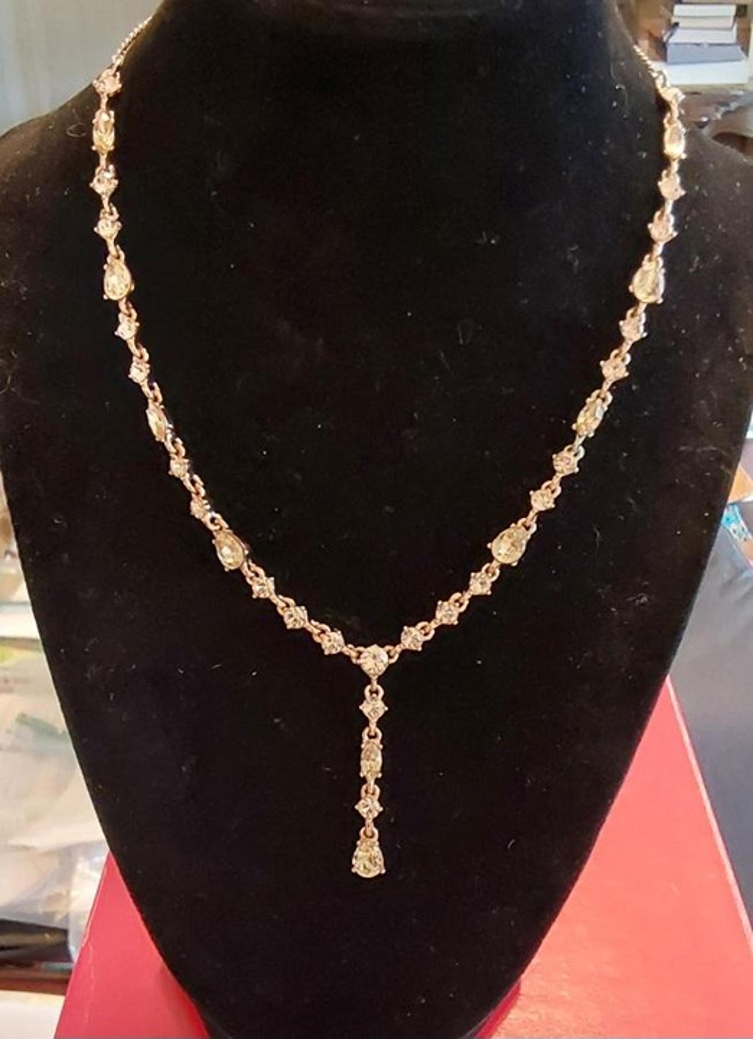 Givenchy Rose Gold 16 In Teardrop Y-Neck Pendant Faceted Stone Necklace