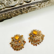 Vintage Deco Rhinestone Clip Filigree Earrings