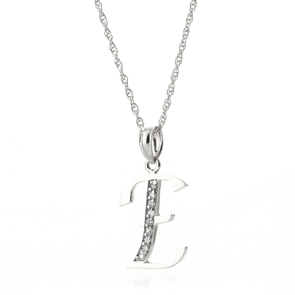 14K. SOLID GOLD NECKLACE WITH NATURAL DIAMONDS INITIAL 'E' PENDANT (White Gold)