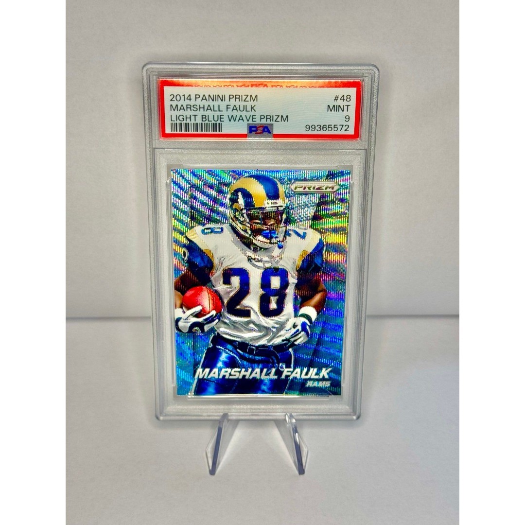 Marshall Faulk #d 33/99 2014 Panini Prizm - Light Blue Wave Prizm PSA 9