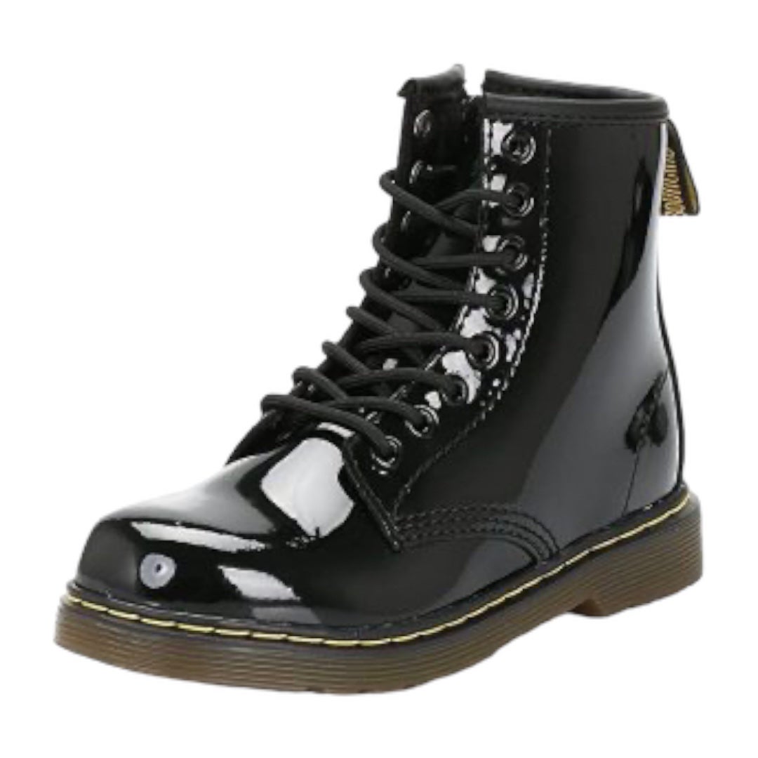 Dr. Martens Air Wair Unisex Child Lace Up Boot Black Patent Leather Sz. 1