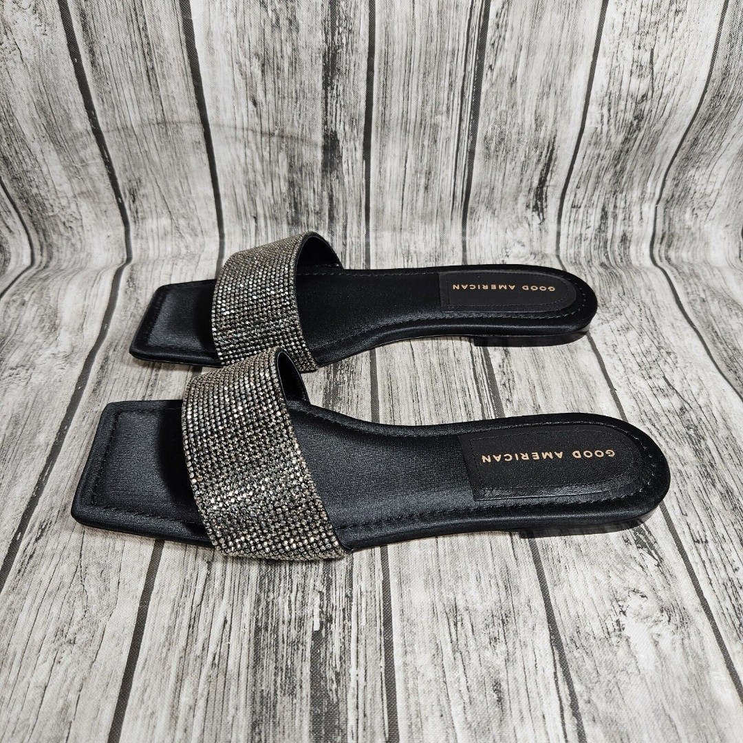 Good American Sandals Womens Size 10 Crystal Slide Black Diamond GA126KD-X New