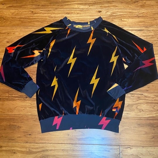 Aviator Nation velvet bolt repeat crewneck sweatshirt black size medium