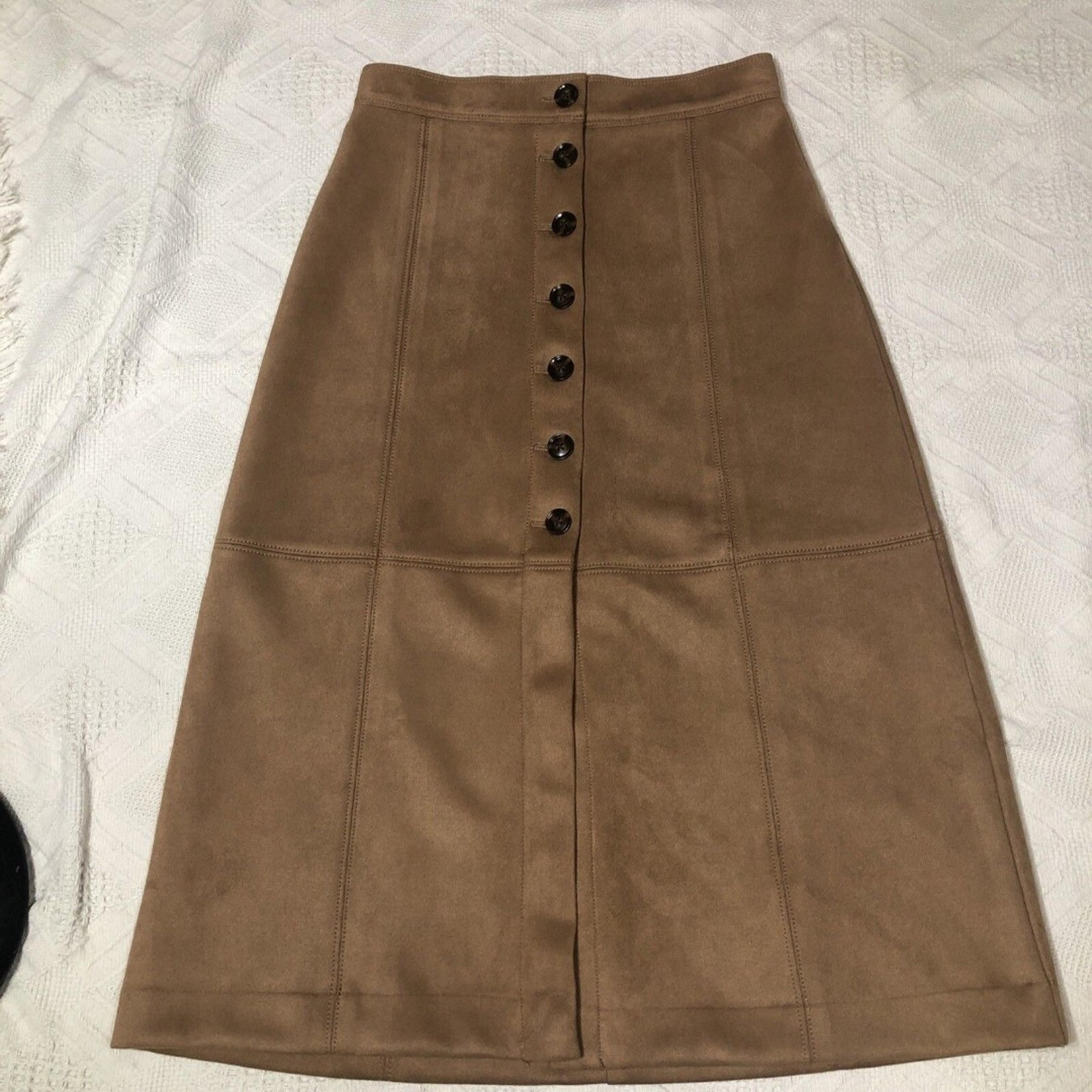 Ann Taylor Loft Women  Brown  A-Line  Button Front Midi Skirt Size 2